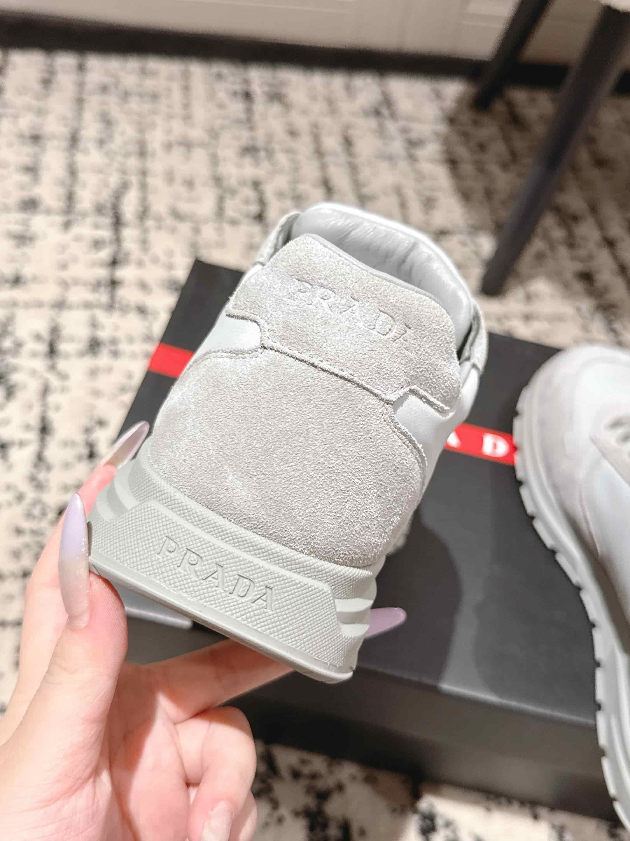 Prada Cloudy Gray Prax 2.0 Re-nylon And Suede Sneakers shoes Men