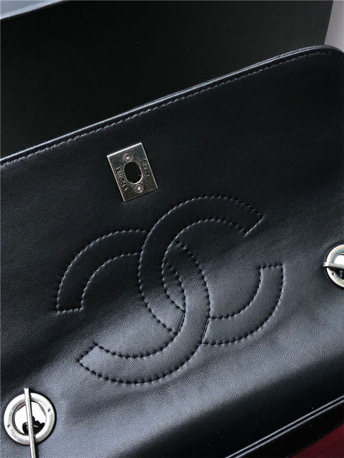 SMALL FLAP BAG WITH TOP HANDLE Lambskin Anti-Silver Metal Black A