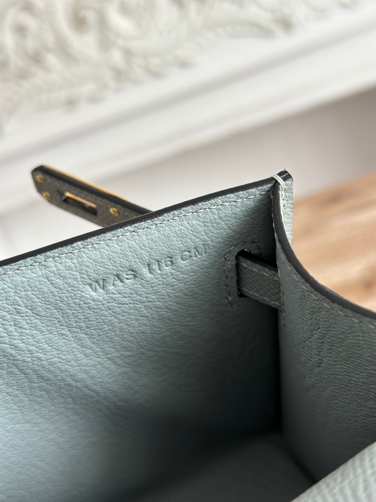 Hermes Kelly Pochette Bag Epsom Leather Silver/Gold Metal Gris Meyer WAX High