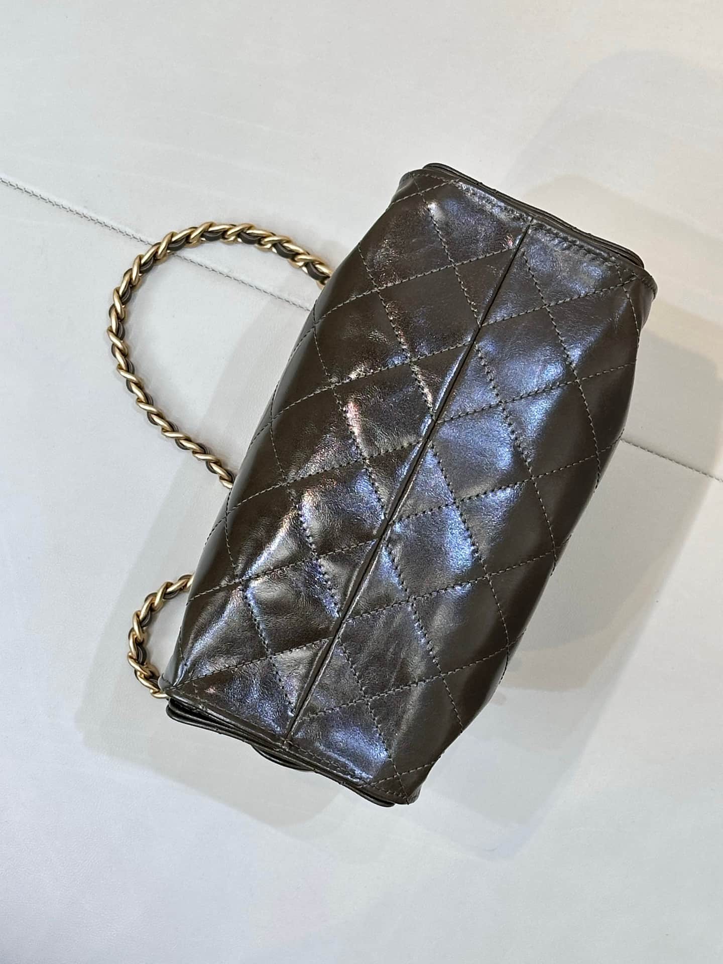 CHANEL 25 Mini Handbag AS5631 Shiny Calfskin & Gold-tone Metal Dark Brown TOP