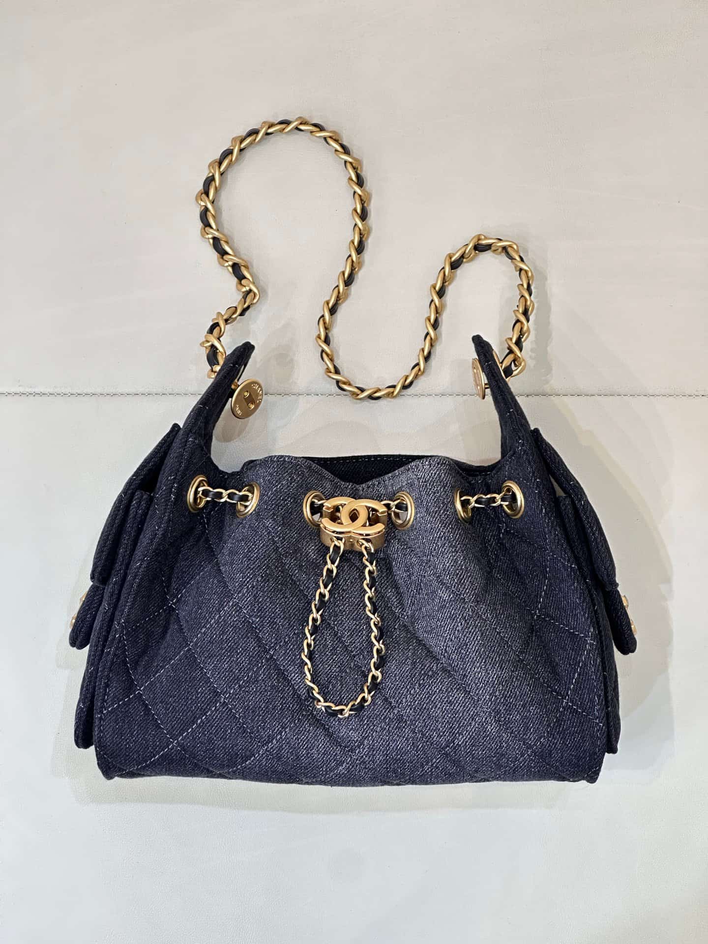 CHANEL 25 Mini Handbag AS5631 Denim &Gold-tone Metal Black TOP