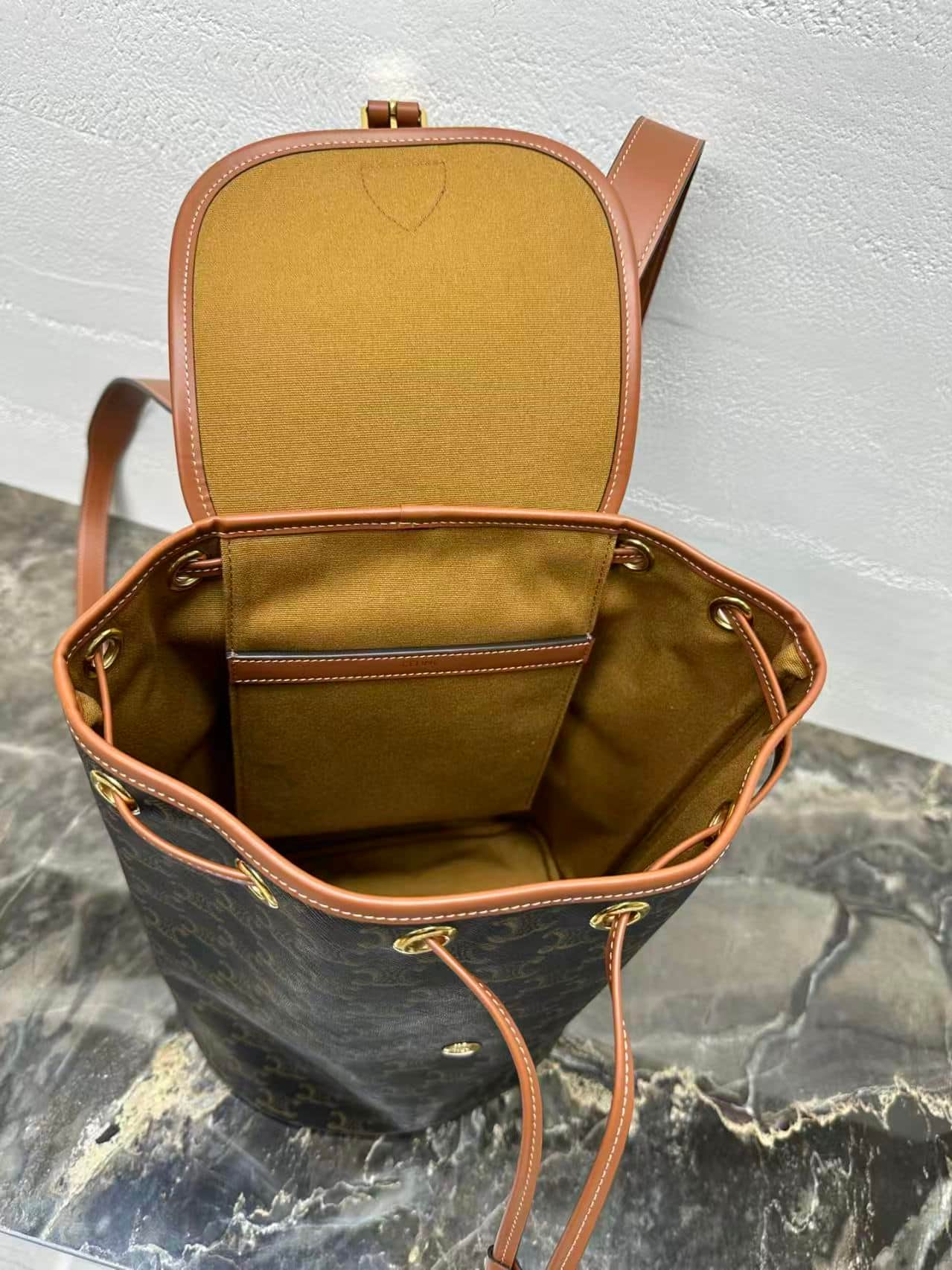 Celine Medium Backpack Folco in Triomphe canvas and calfskin high