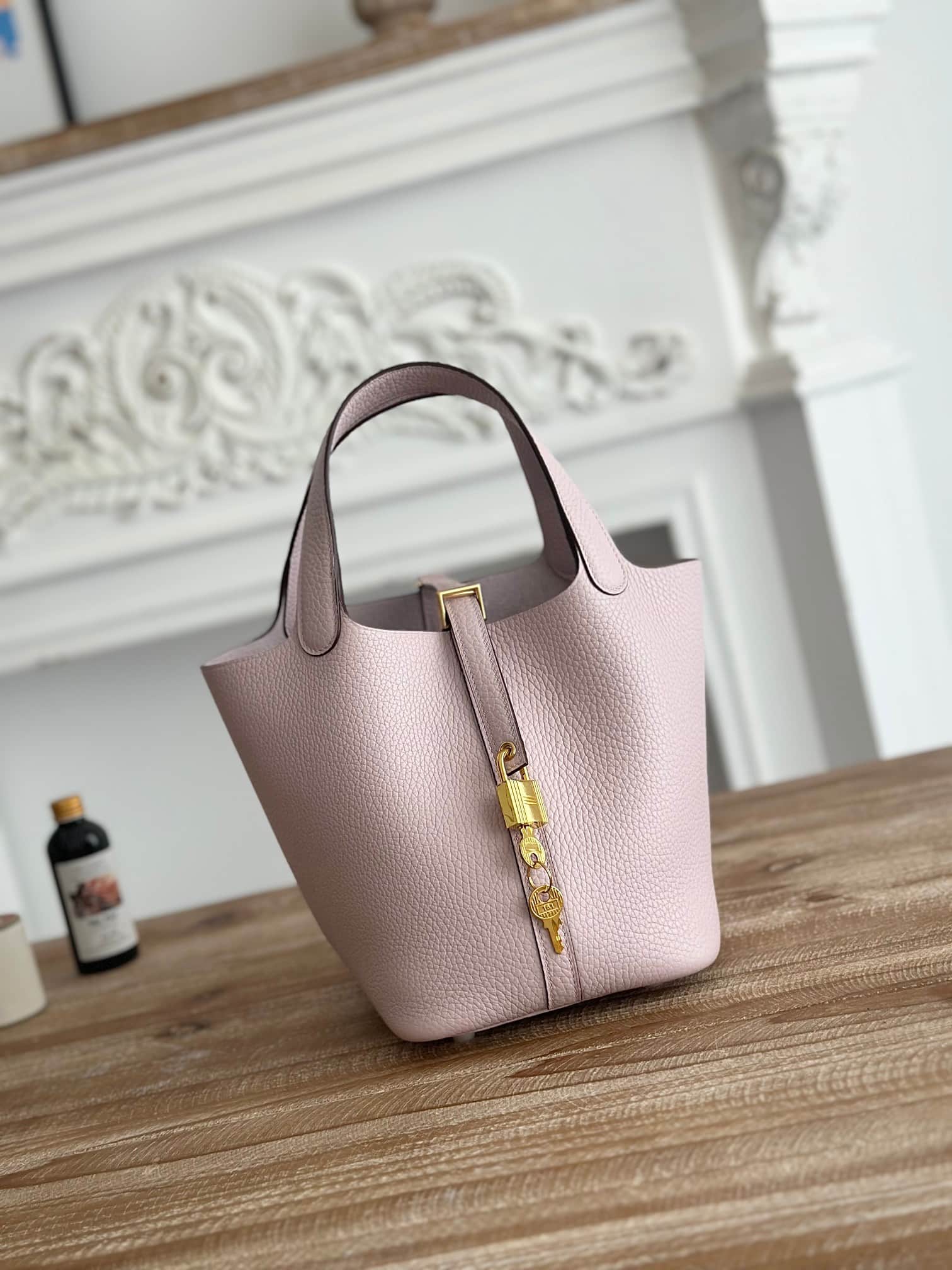 Hermès Picotin Lock 18 Bucket Bag TC Leather Silver/Gold Metal Rose Sakura Wax High