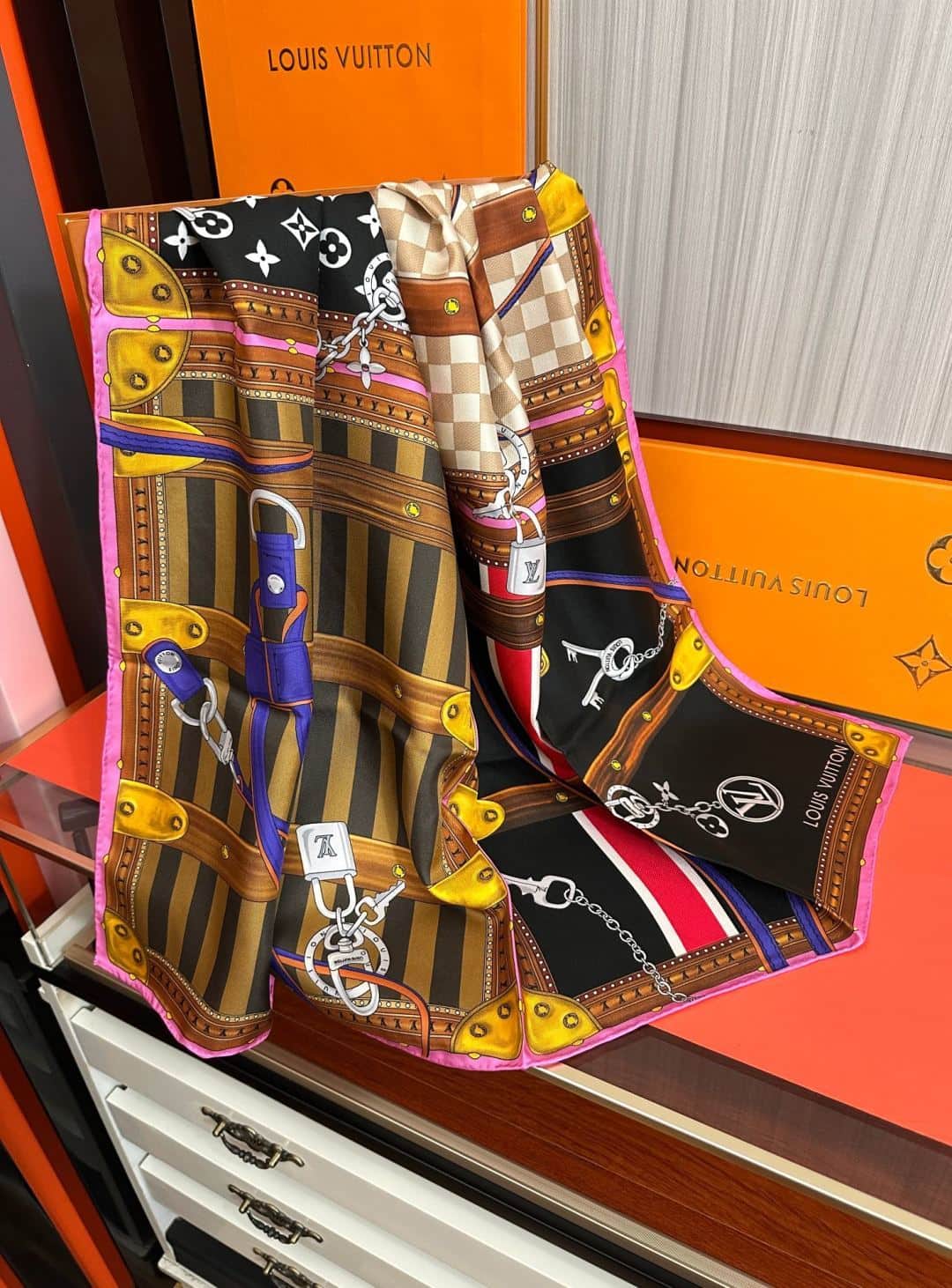 Louis Vuitton Strap and Trunk Square 90 scarf