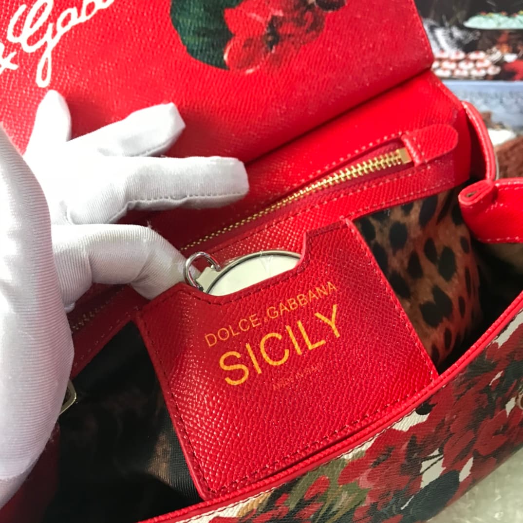 Dolce & Gabbana Miss Sicily top handle bag with embroidered geranium flowers print leather High