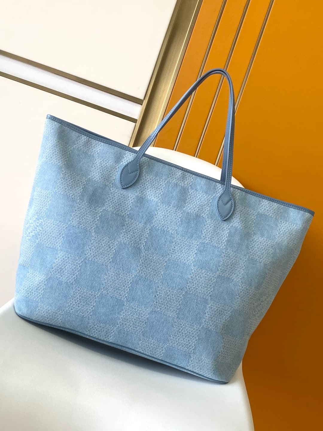 Louis Vuitton Nevereverfull Denim Blue Damier Denim 3D cotton canvas N00198 High