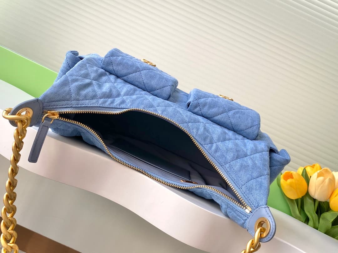 Chanel Trendy Pockets Hobo Bag Denim & Gold Metal Blue AS5302 A