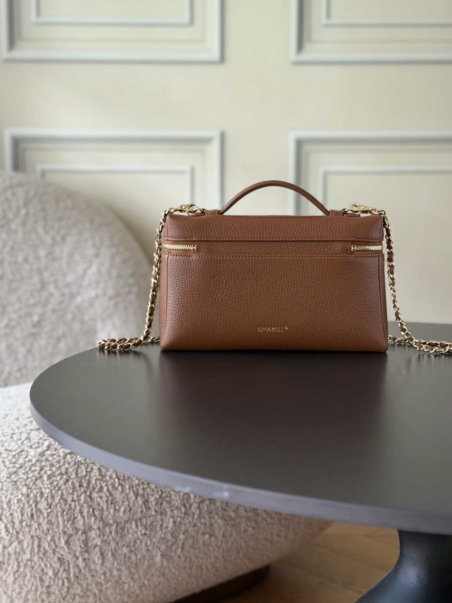 Chanel Large Vanity with chain Grained Calfskin & Gold-Tone Metal Caramel AS5347 A