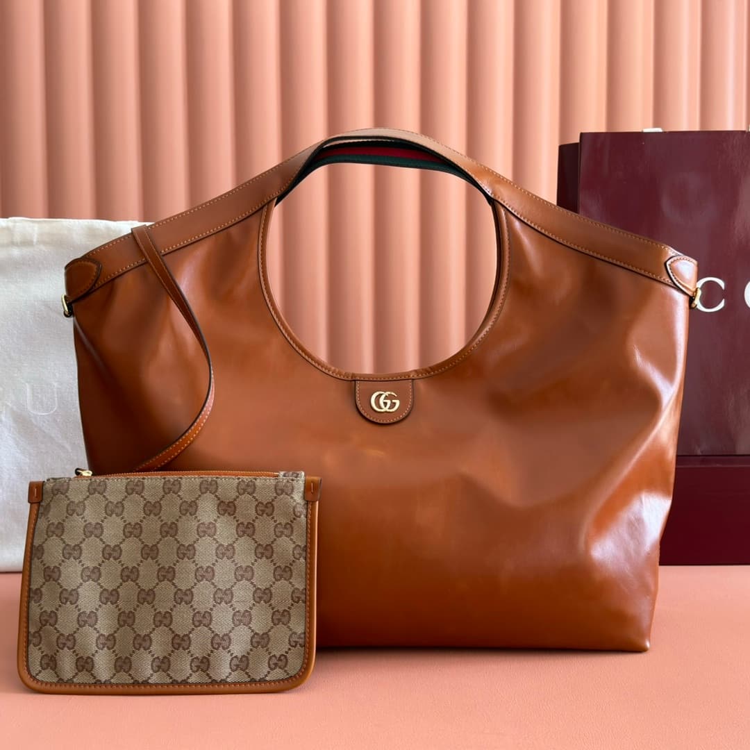 Gucci Giglio large tote bag Dark brown soft glossy leather ‎853971 High