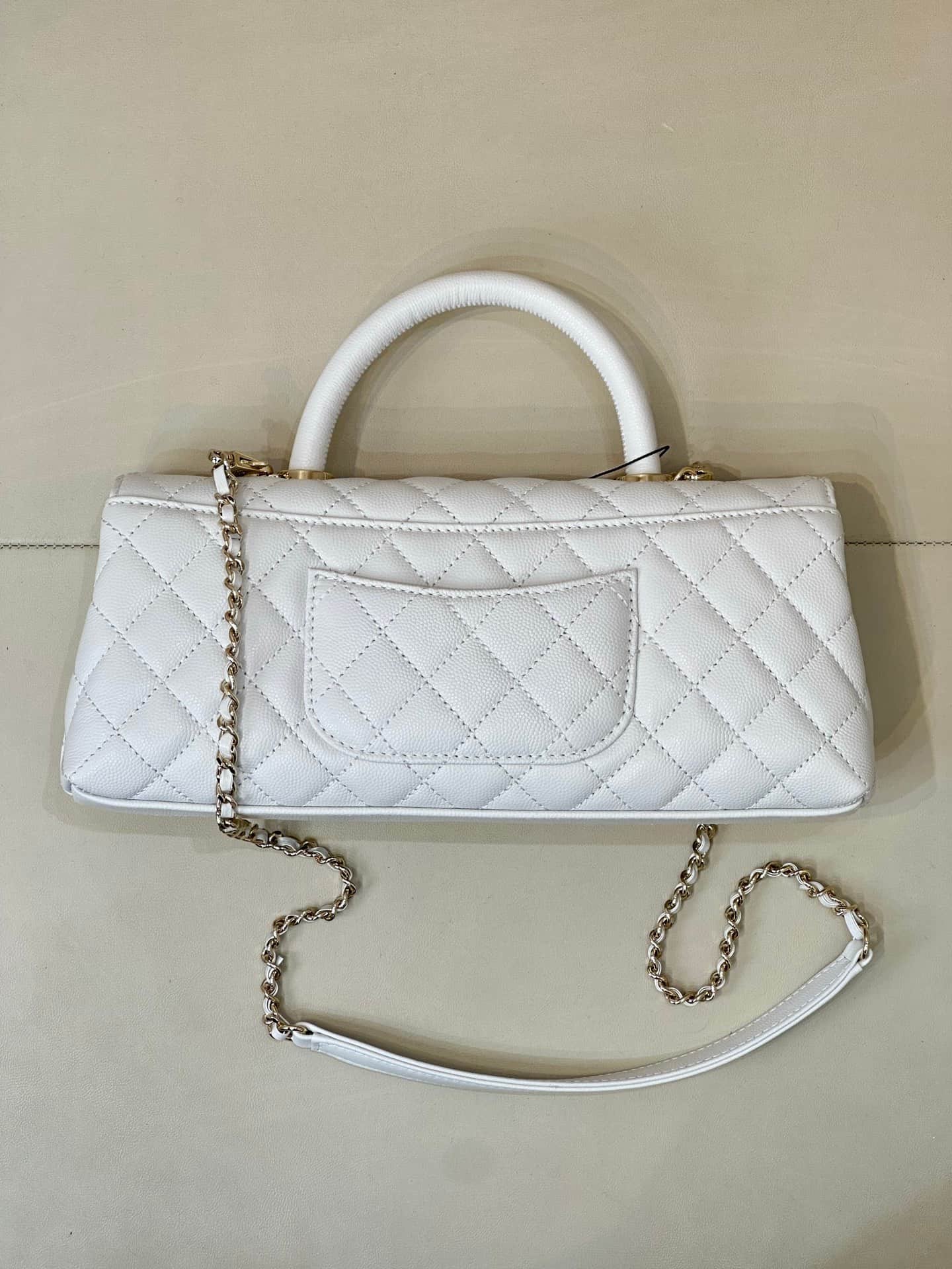 Chanel Maxi Flap Bag with Top Handle Grained Calfskin& Gold-Tone Metal AS6091 White TOP