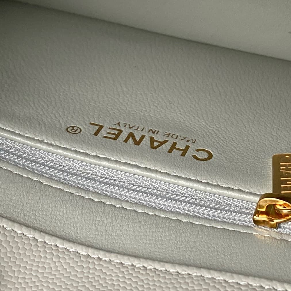 Chanel Small Flap Bag Grained Shiny Calfskin & Gold-Tone Metal AS6130 Gray-green High