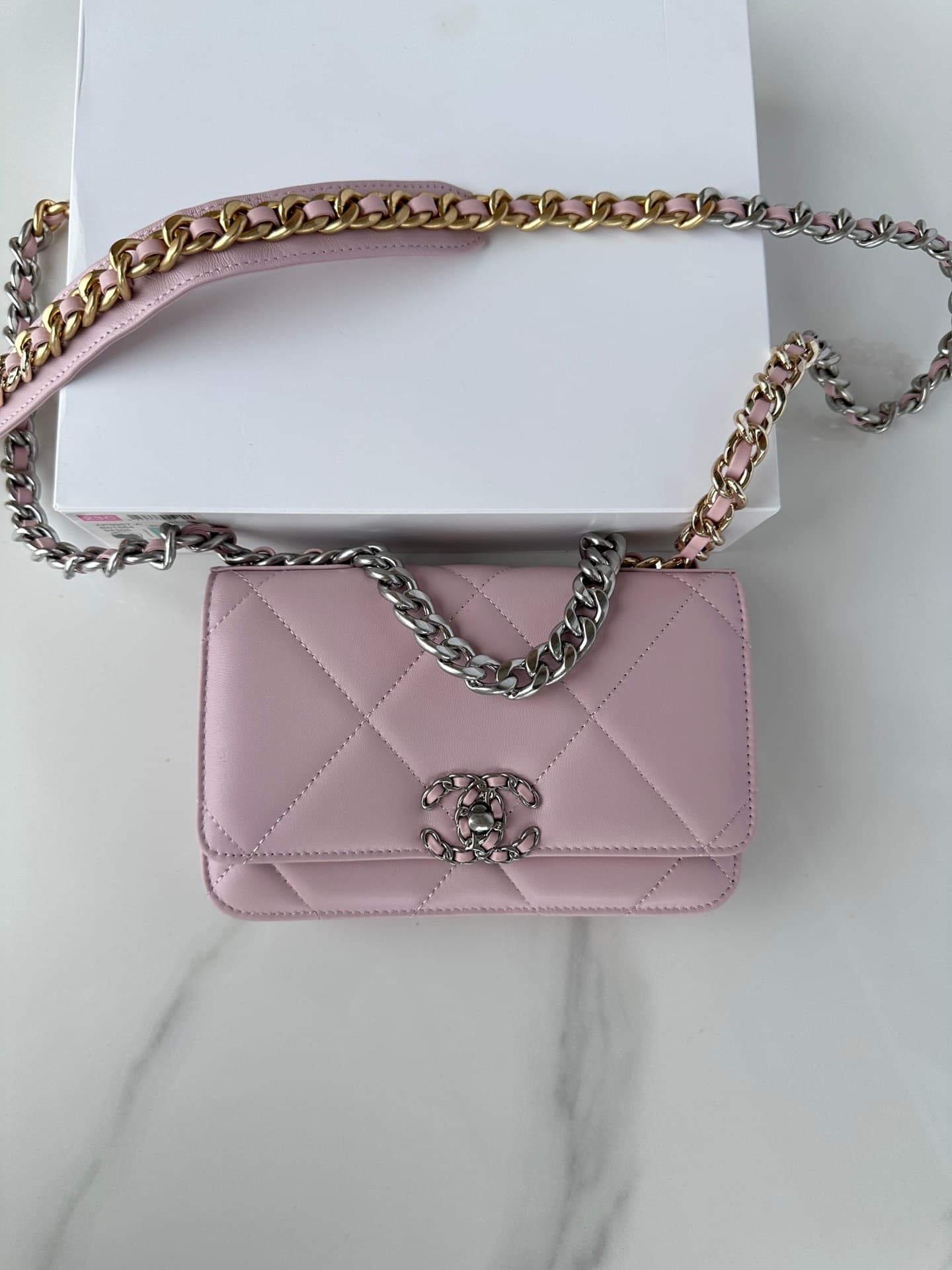 Chanel Wallet on Chain Lambskin Leather & Silver-Tone Metal Pink AP0957 A