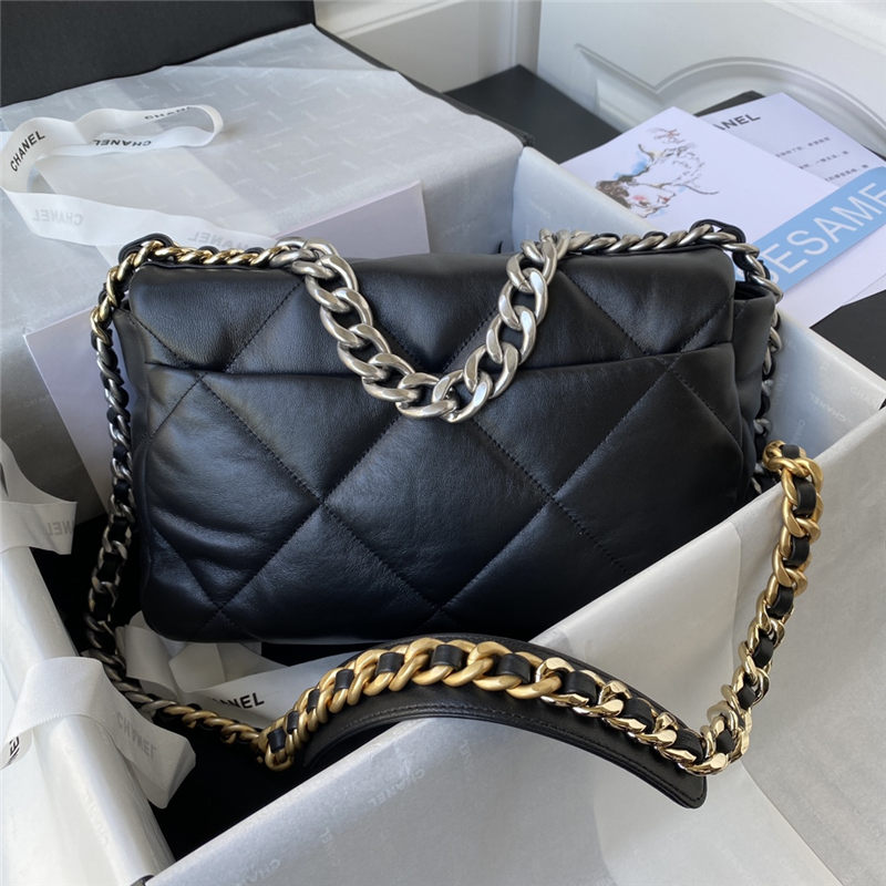 Large Chanel 19 Flap Bag Lambskin Black Silver High