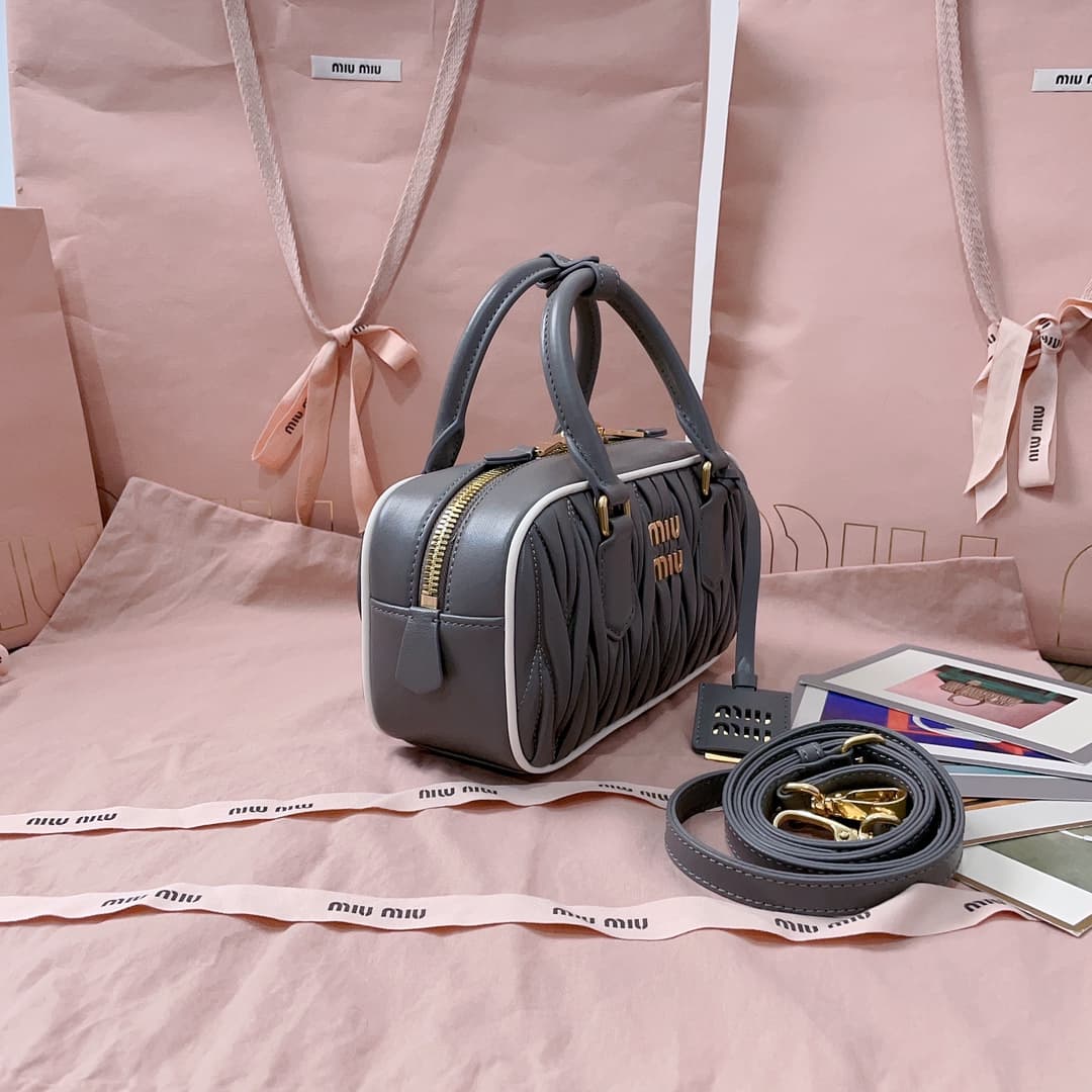 Miu Miu Arcadie matelassé nappa leather bag 5BB142 Grey High