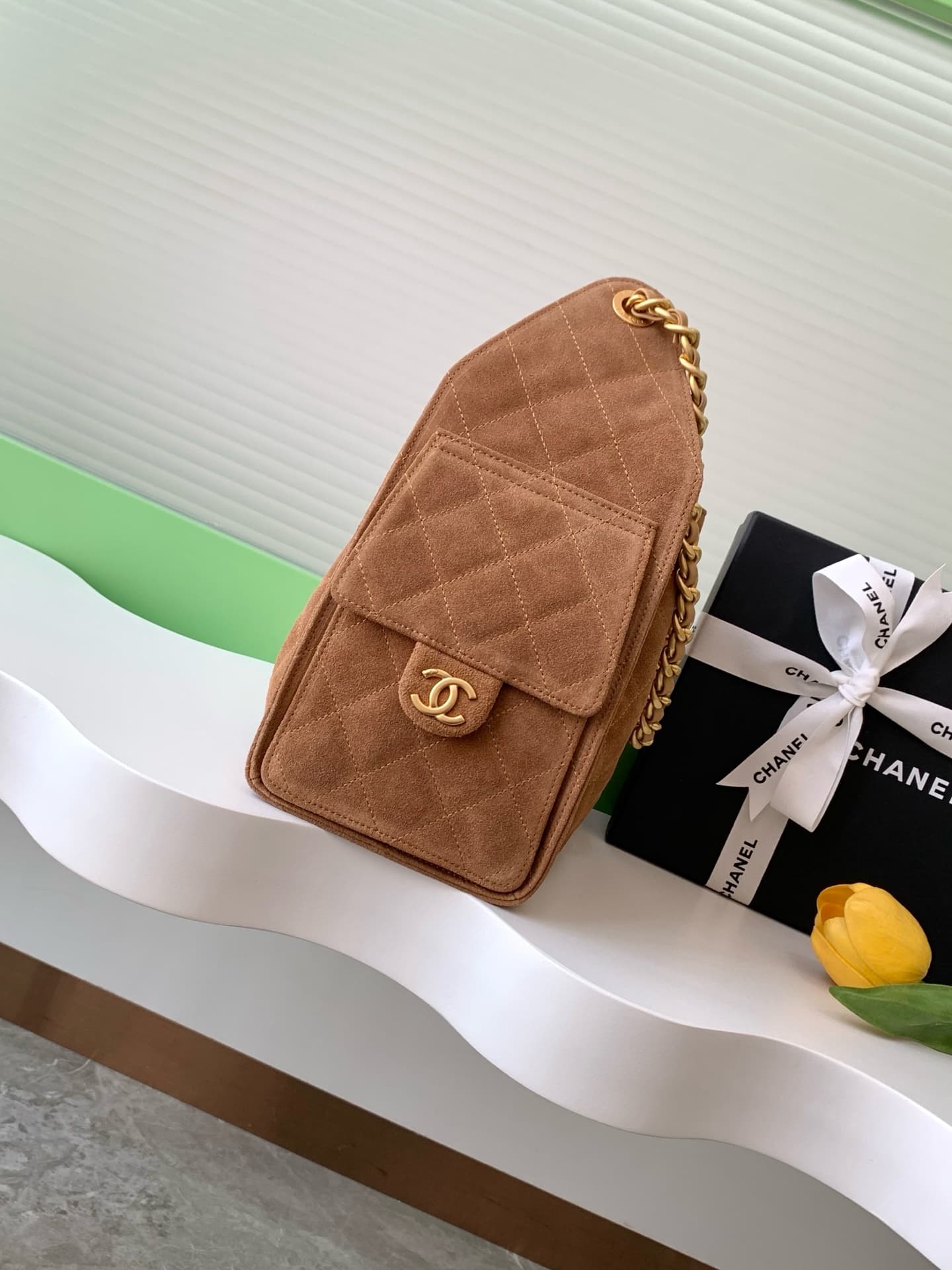 Chanel 25 Small Hobo handbag AS5293 Suede & gold-tone metal Brown A