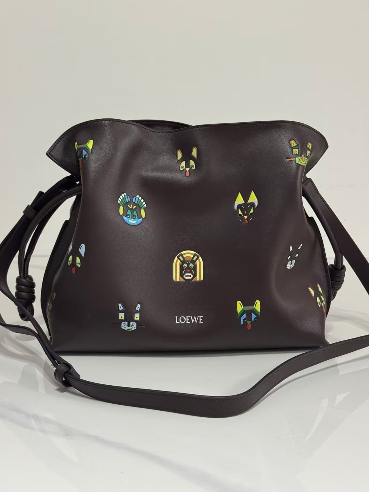 LOEWE Cats Medium Flamenco Clutch in Nappa Calfskin Brown High