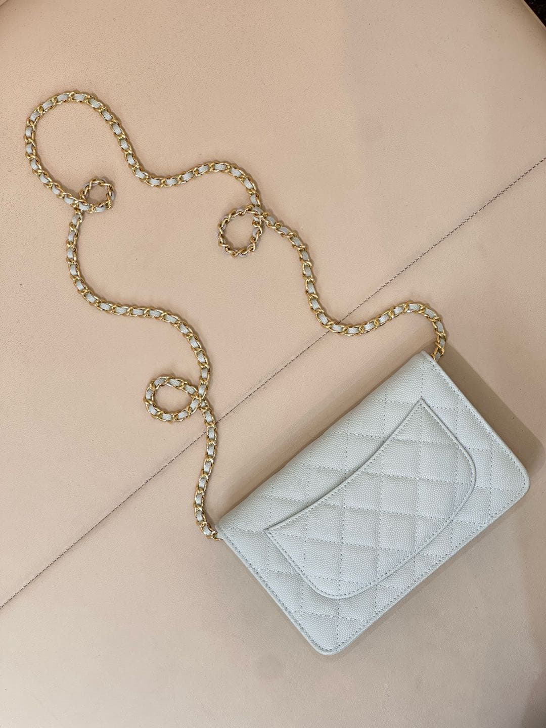 Chanel Wallet on Chain Grained Calfskin& Gold-tone Metal AP0250 Light Blue TOP