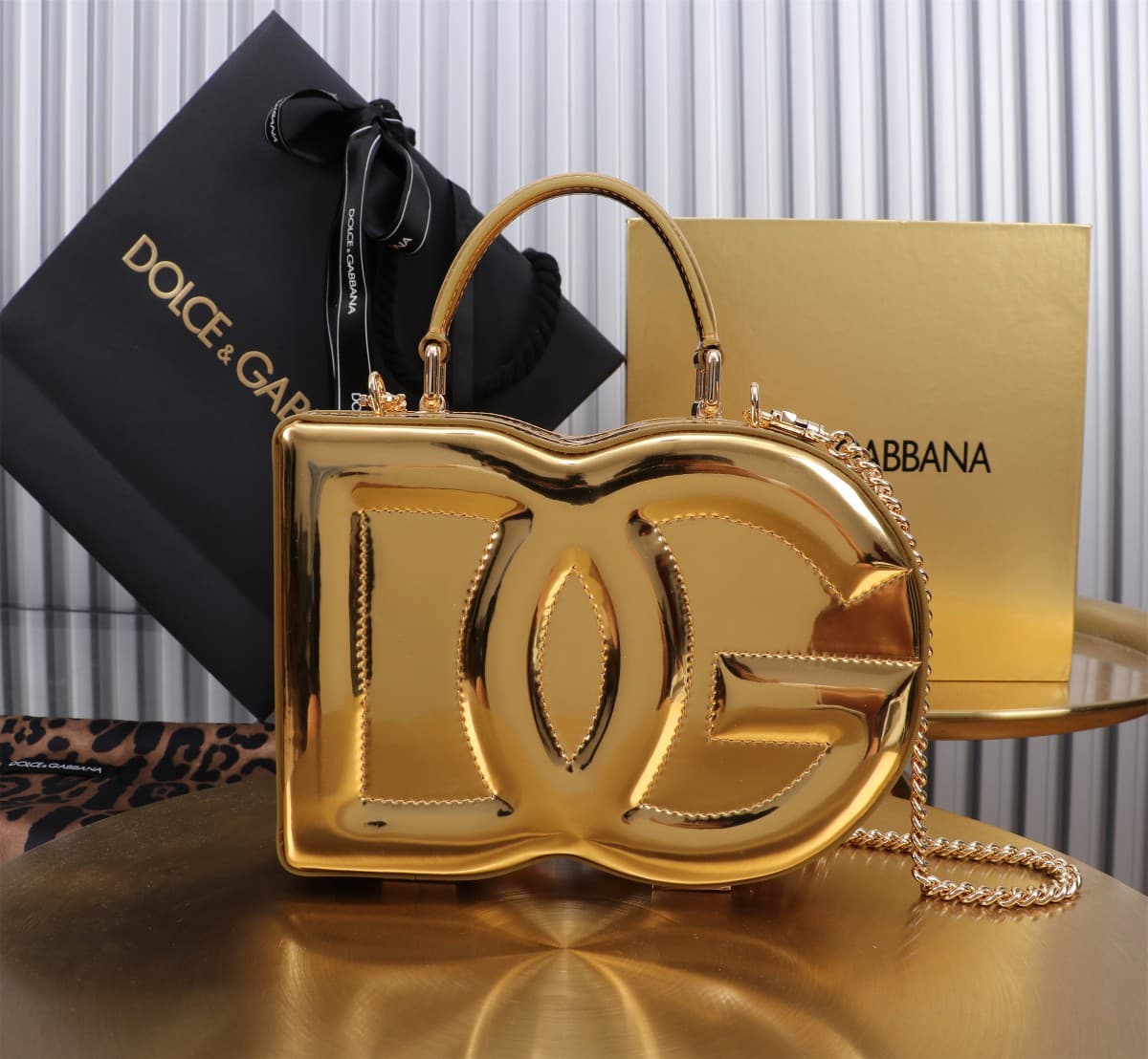 Dolce & Gabbana gold patent leather DG Logo handbag high
