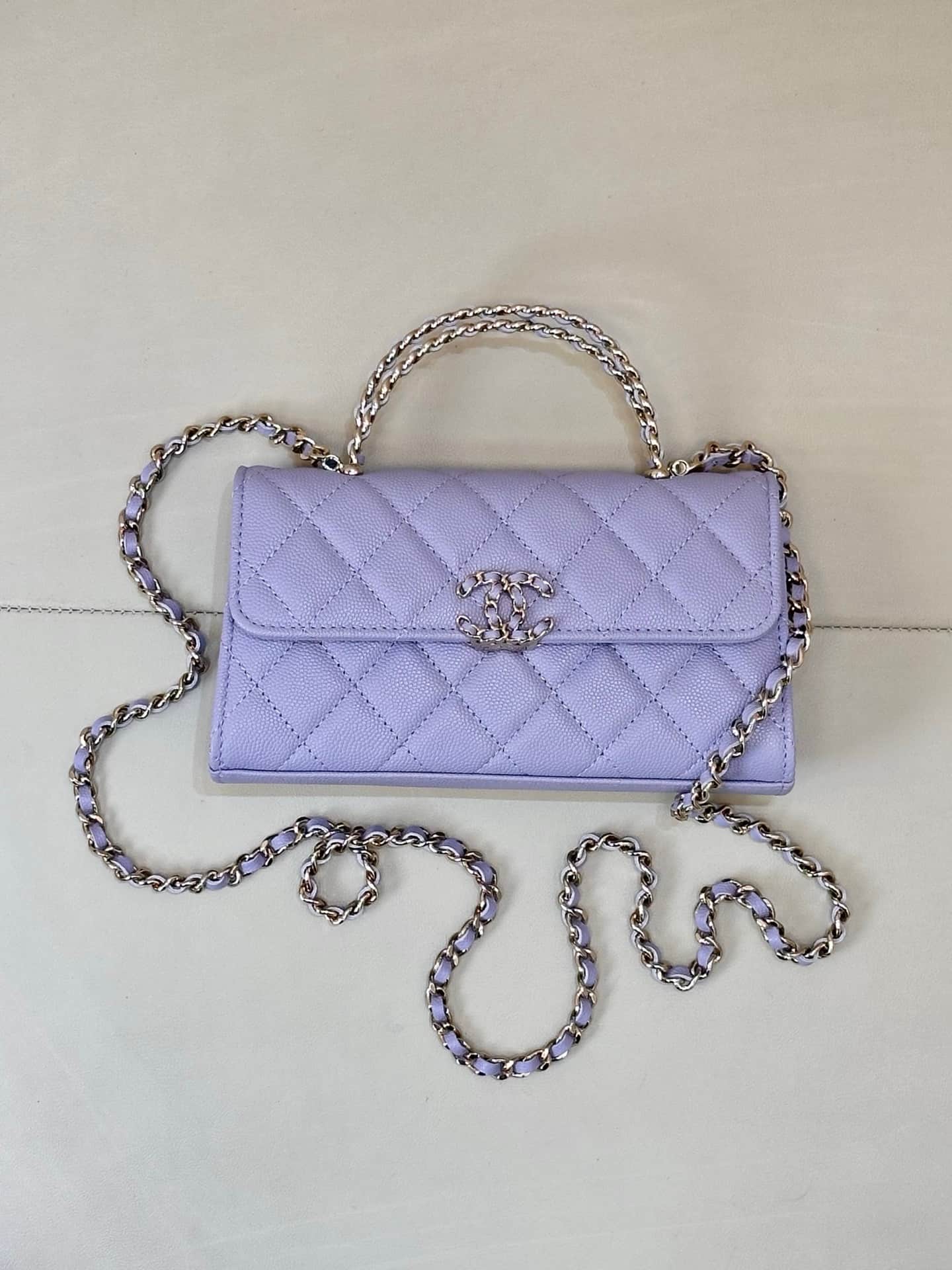 Chanel Clutch with chain Grained Calfskin&Gold-Tone Metal Purple AP3238 TOP