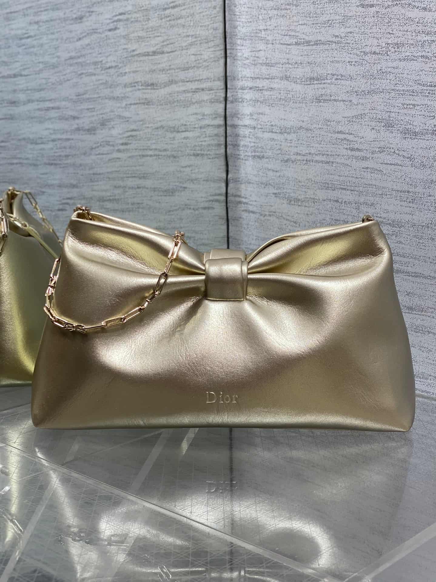 Medium Dior Bow Bag Champagne Gold Leather High