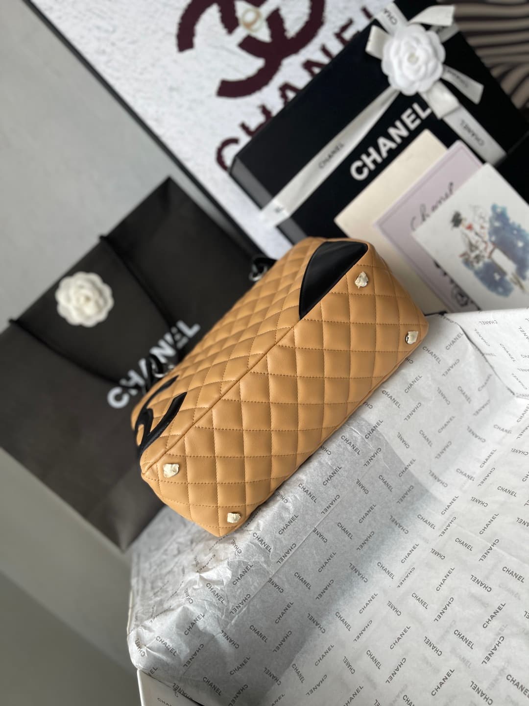 Chanel Cambon Ligne Bowler bag Calfskin & Silver-Tone Metal AS25171 Beige High