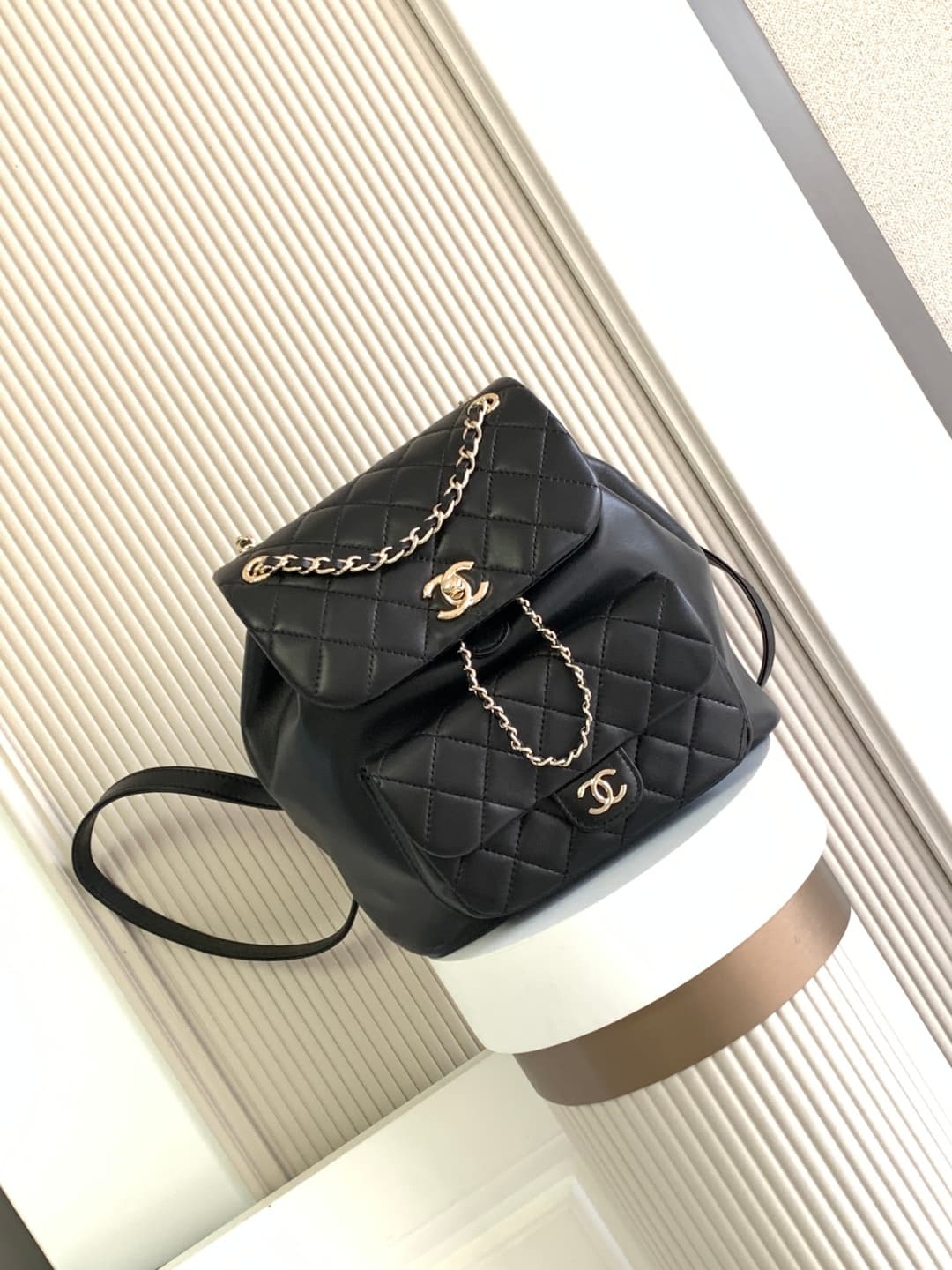Chanel Medium Quilted Duma Backpack Lambskin AS3618 Black A