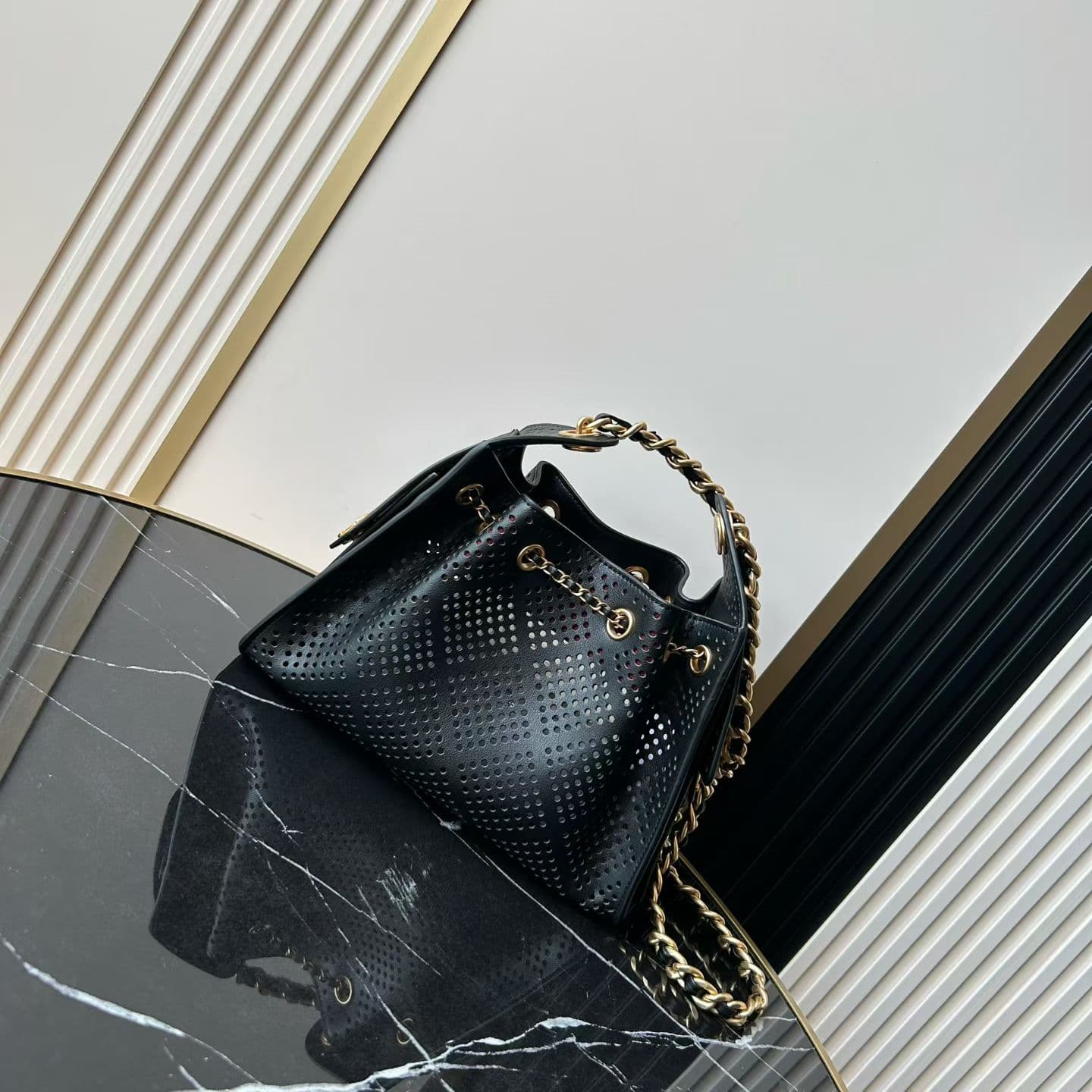 CHANEL 25 Mini Handbag Perforated Calfskin & Gold-Tone Metal Black AS5631 A