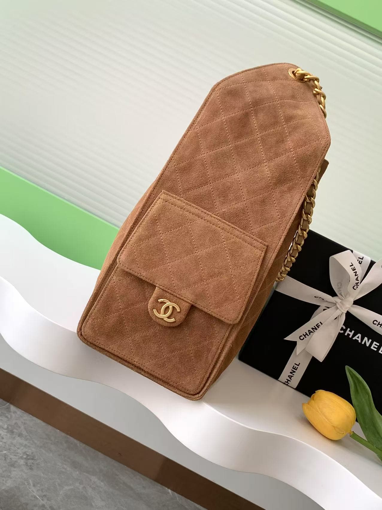 Chanel 25 Medium Hobo Medium handbag AS5311 Suede & Gold-tone Metal Brown High
