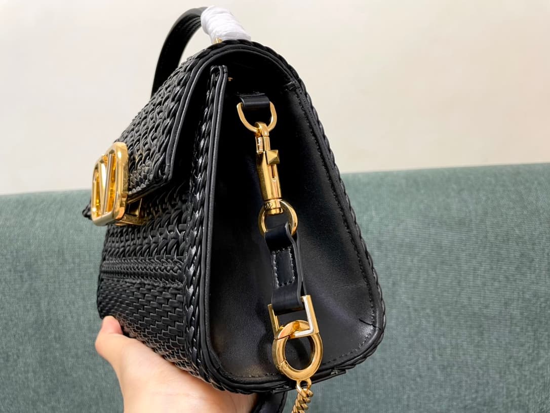 Valentino Garavani VSLING Mini Metallic Woven Top-Handle Bag Black High