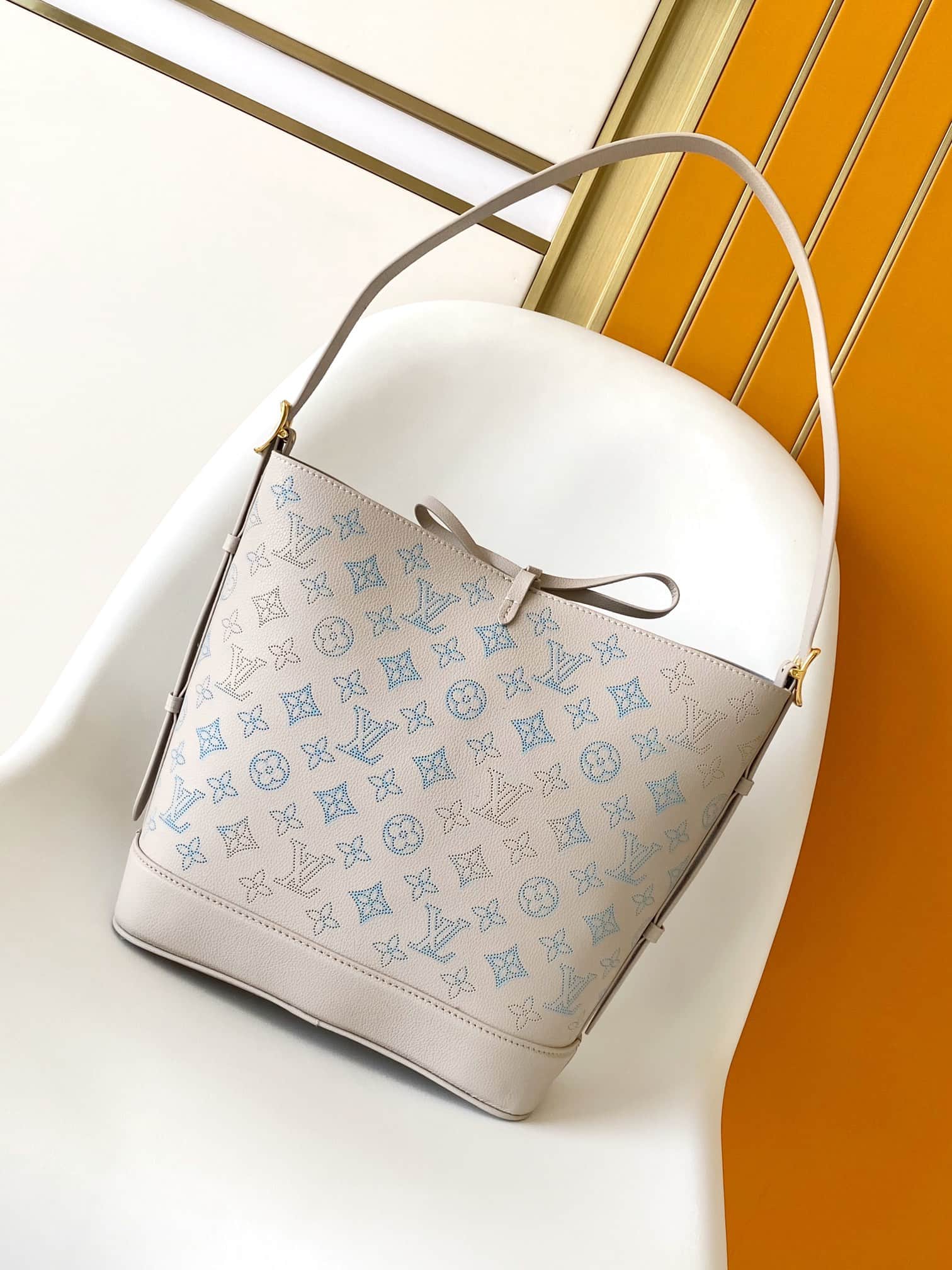 Louis Vuitton Flore Brume Gray Perforated Mahina calfskin leather M12496 High