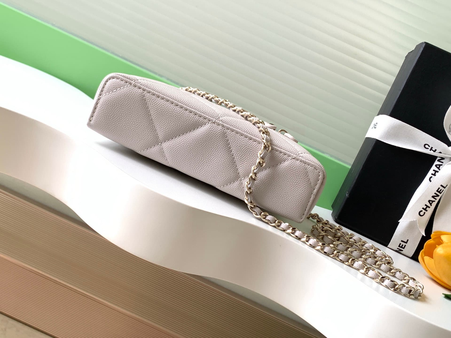 Chanel Vanity with Chain Grained Shiny Calfskin & Gold-Tone Metal Beige AP4936 A