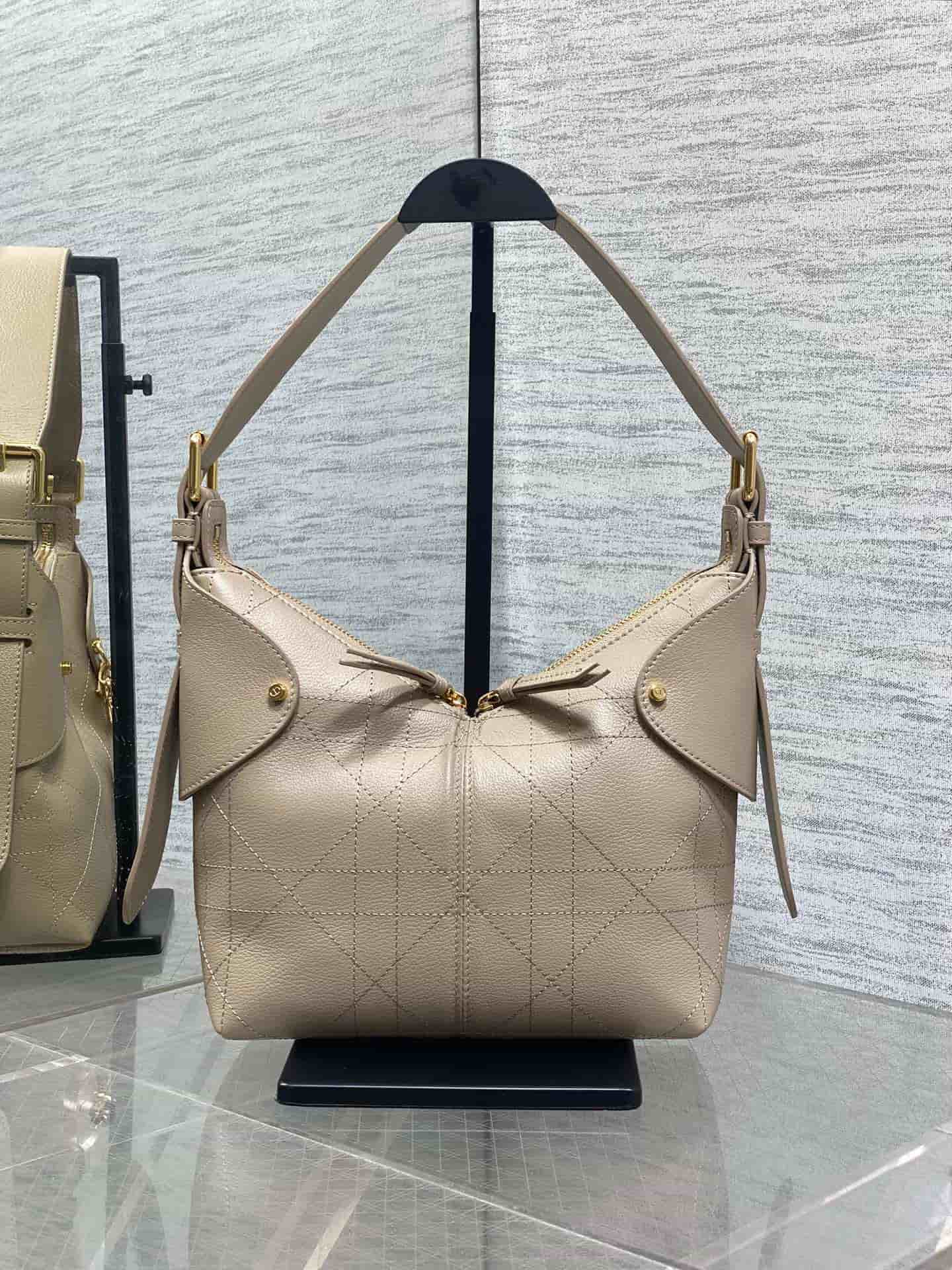 Small Dior Voyage Bag Beige Flat Macrocannage Grained Calfskin High