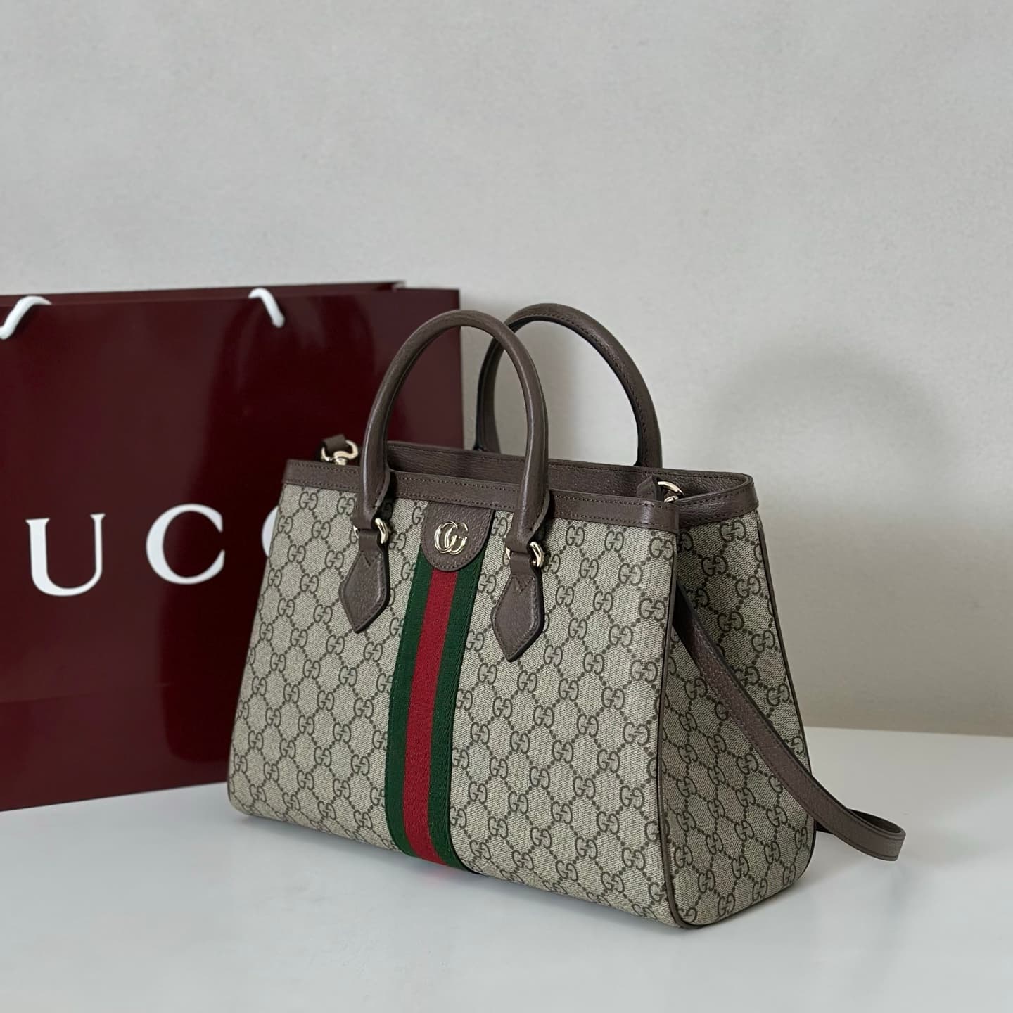 Gucci Ophidia medium tote bag Beige and dark brown GG Monogram 836839 High