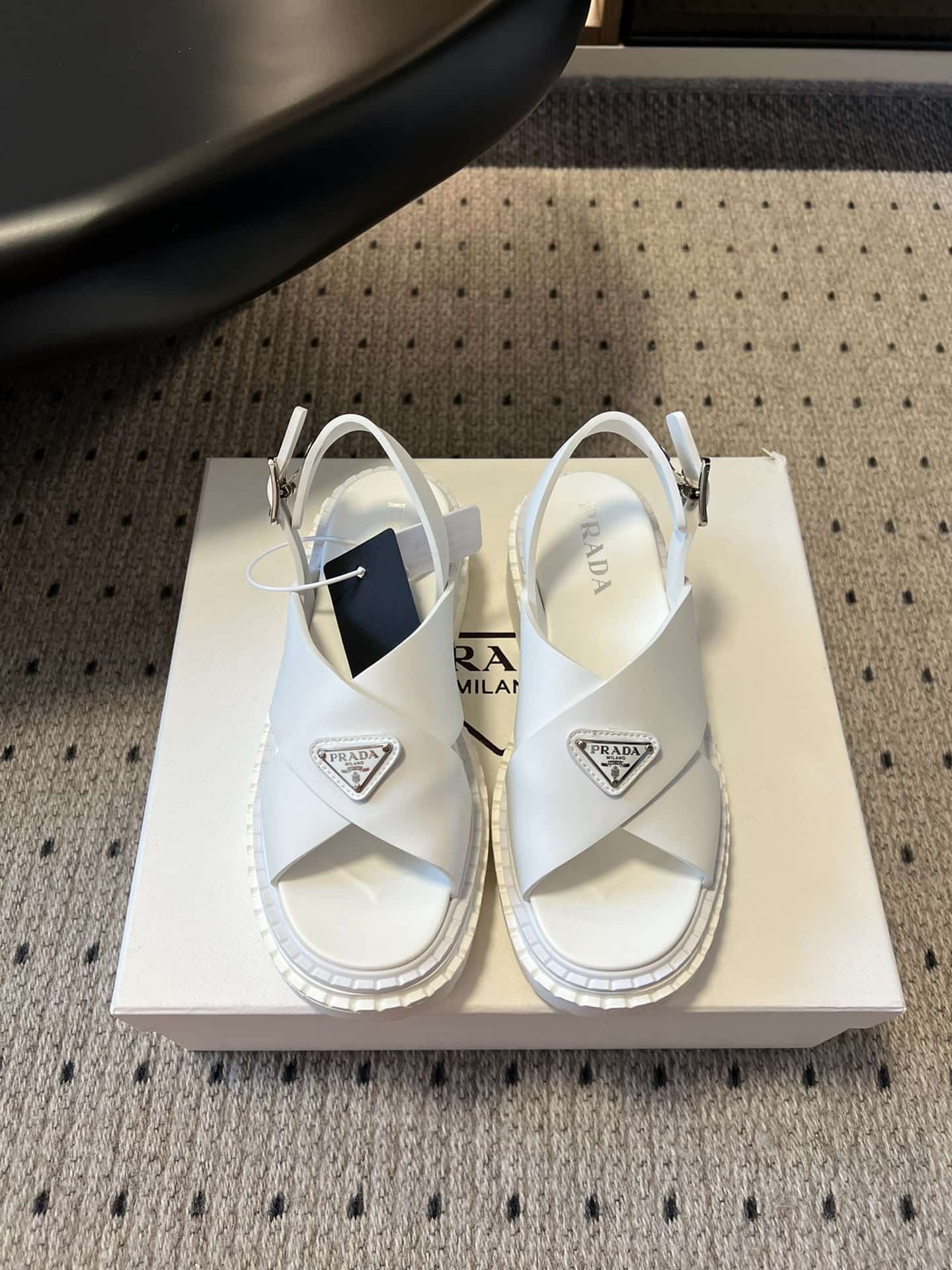Prada Soft Rubber Crisscross Strap Sandal shoes Women