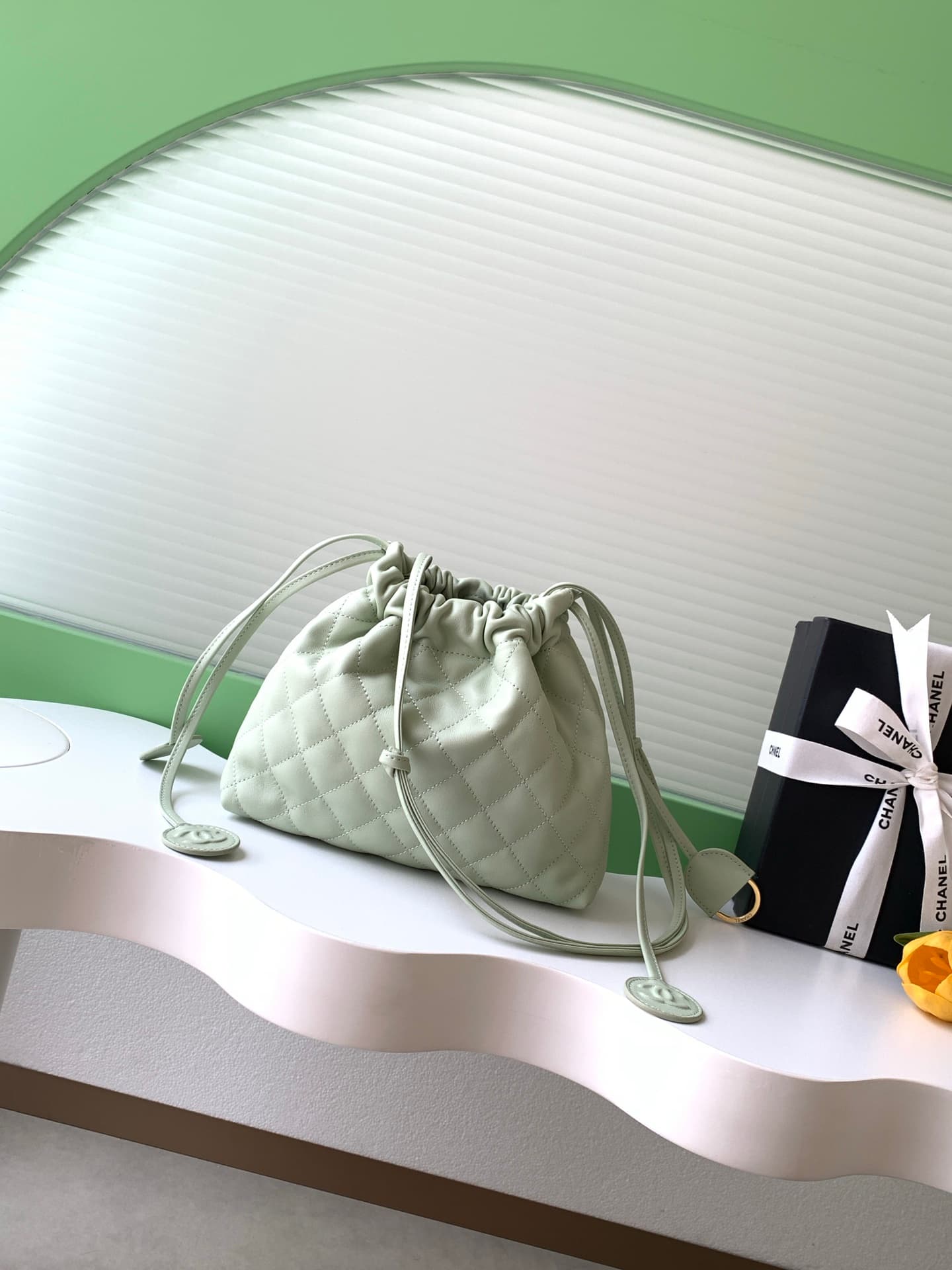 Chanel Clutch with Leather Strap Quilted Leather & Gold-tone Metal AP5227 Light Green A