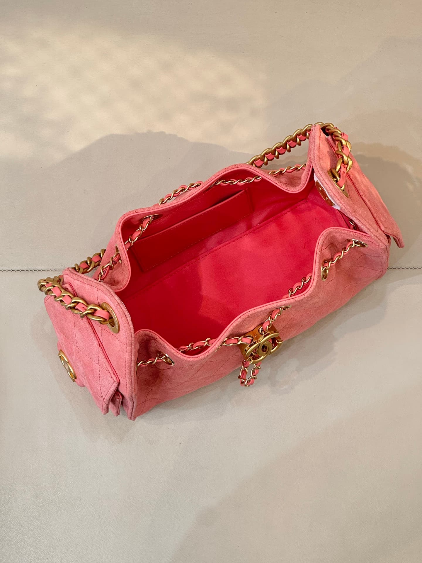 CHANEL 25 Mini Handbag AS5631 Suede &Gold-tone Metal Pink TOP
