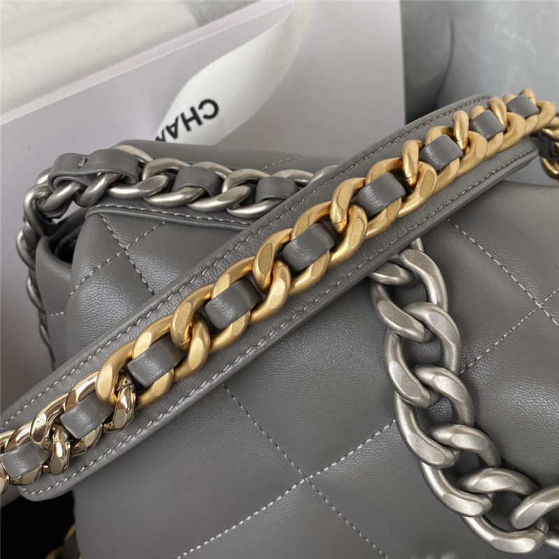Chanel 19 Flap Bag Lambskin Dark Grey Silver High