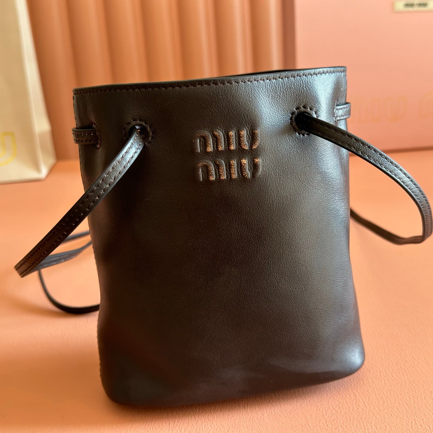 Miu Miu Nappa leather pouch Lambskin Coffee 5NF460 TOP