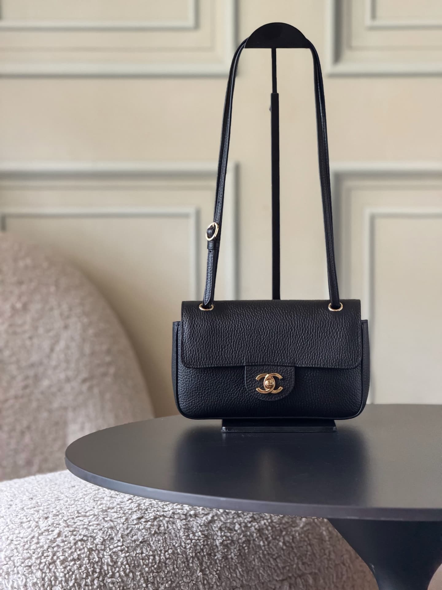 CHANEL Mini flap bag Grained Calfskin&Gold-tone metal Black AS6573 A