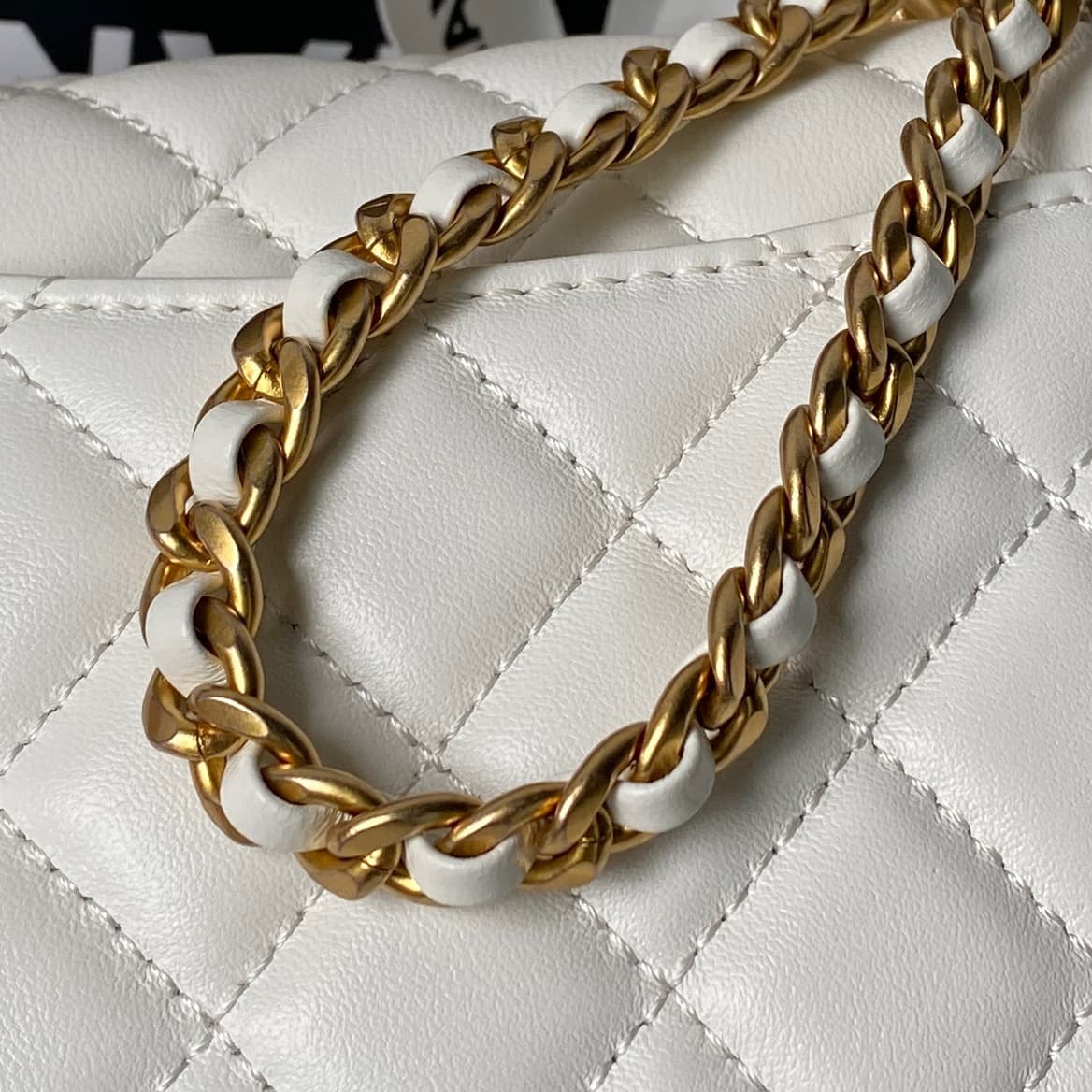 Chanel Mini Flap Bag with Top Handle Lambskin& Gold-tone Metal White AS5813 A