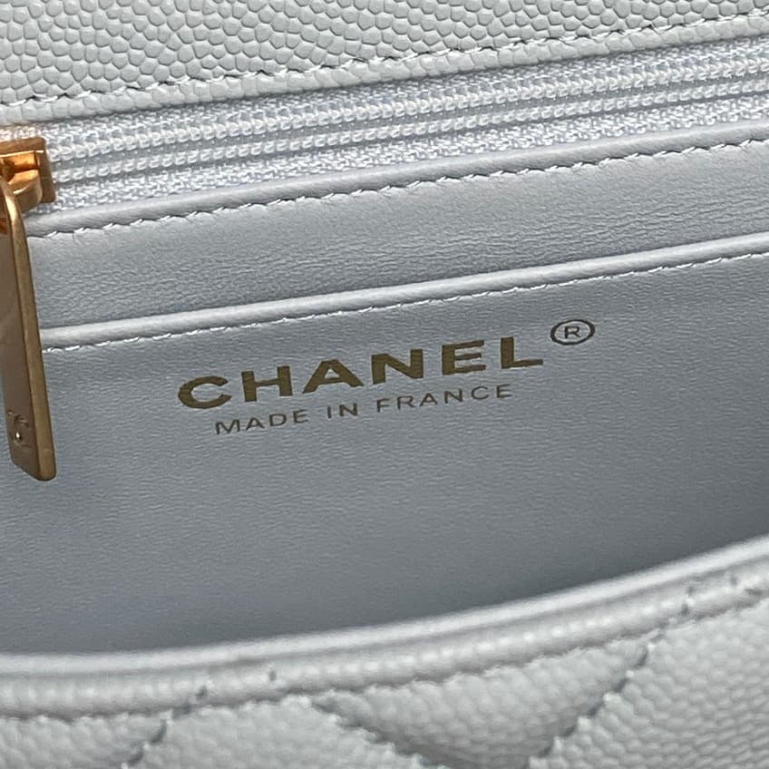 Chanel Mini Flap Bag with Top Handle Grained Shiny Calfskin &  Gold-Tone Metal Blue AS5702 A