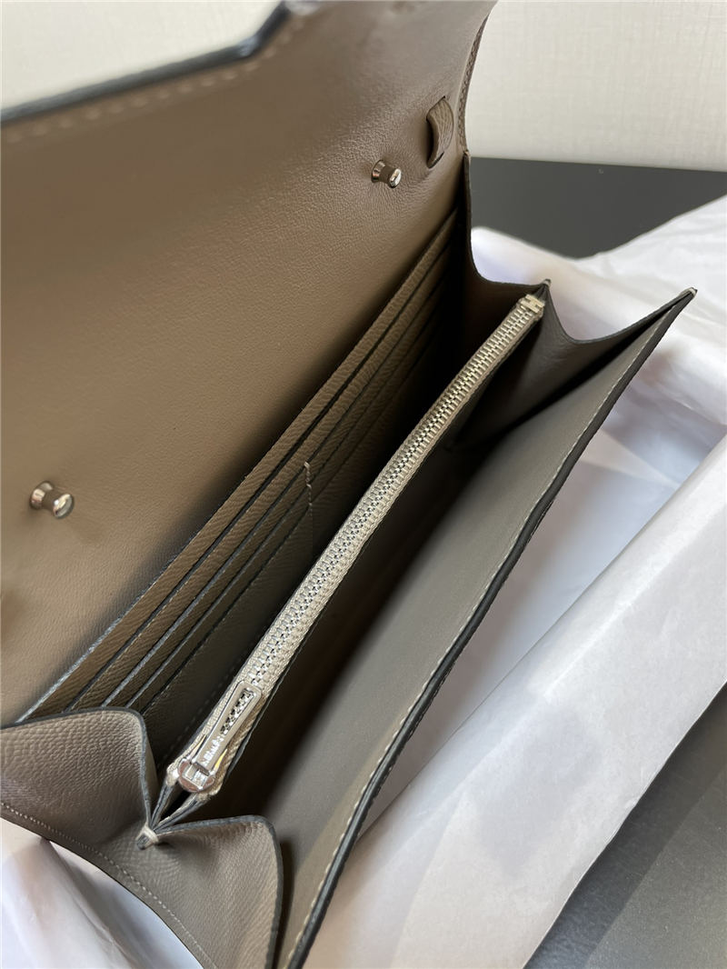 Hermes Constance To Go Long Wallet Epsom Leather Grey Silver-Metal WAX High