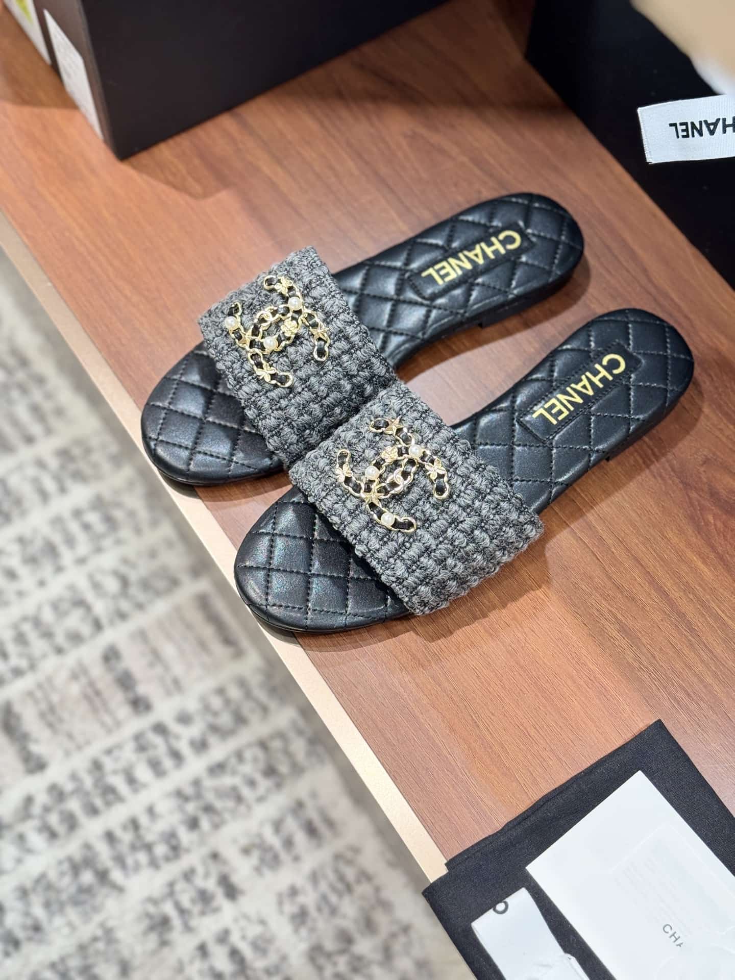 Chanel Tweed CC Chain Mule Sandal Shoes Women