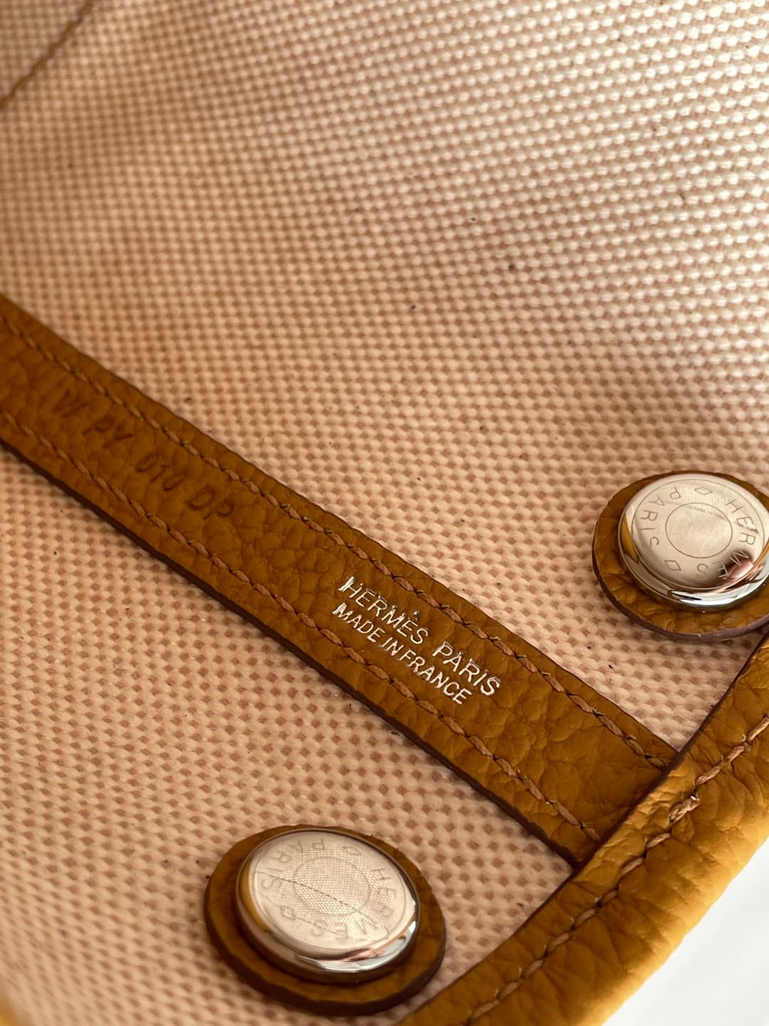 Hermes Garden Party 23 bag in Beach Gold Togo Leather With Canvas WAX High