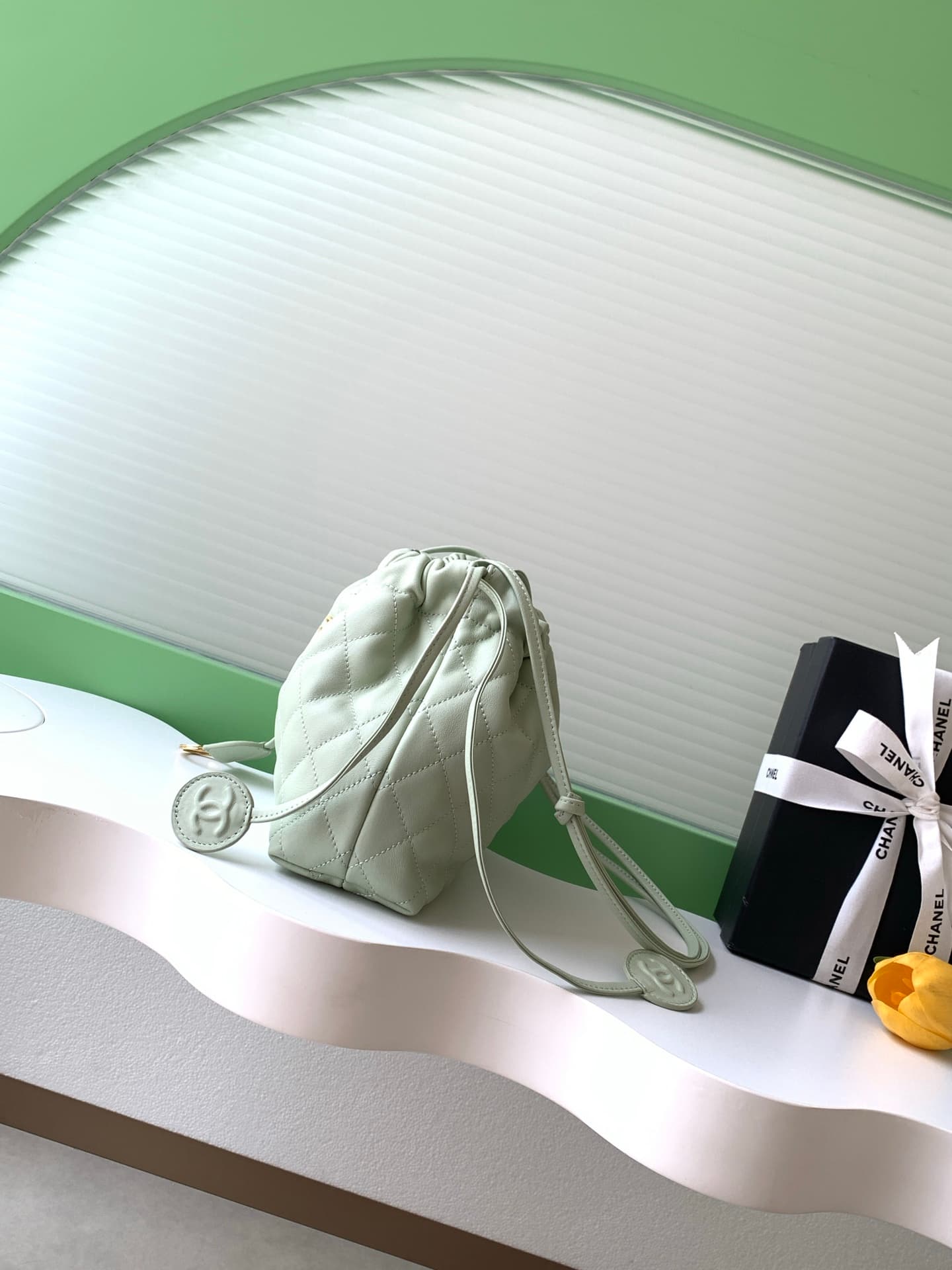 Chanel Clutch with Leather Strap Quilted Leather & Gold-tone Metal AP5227 Light Green A