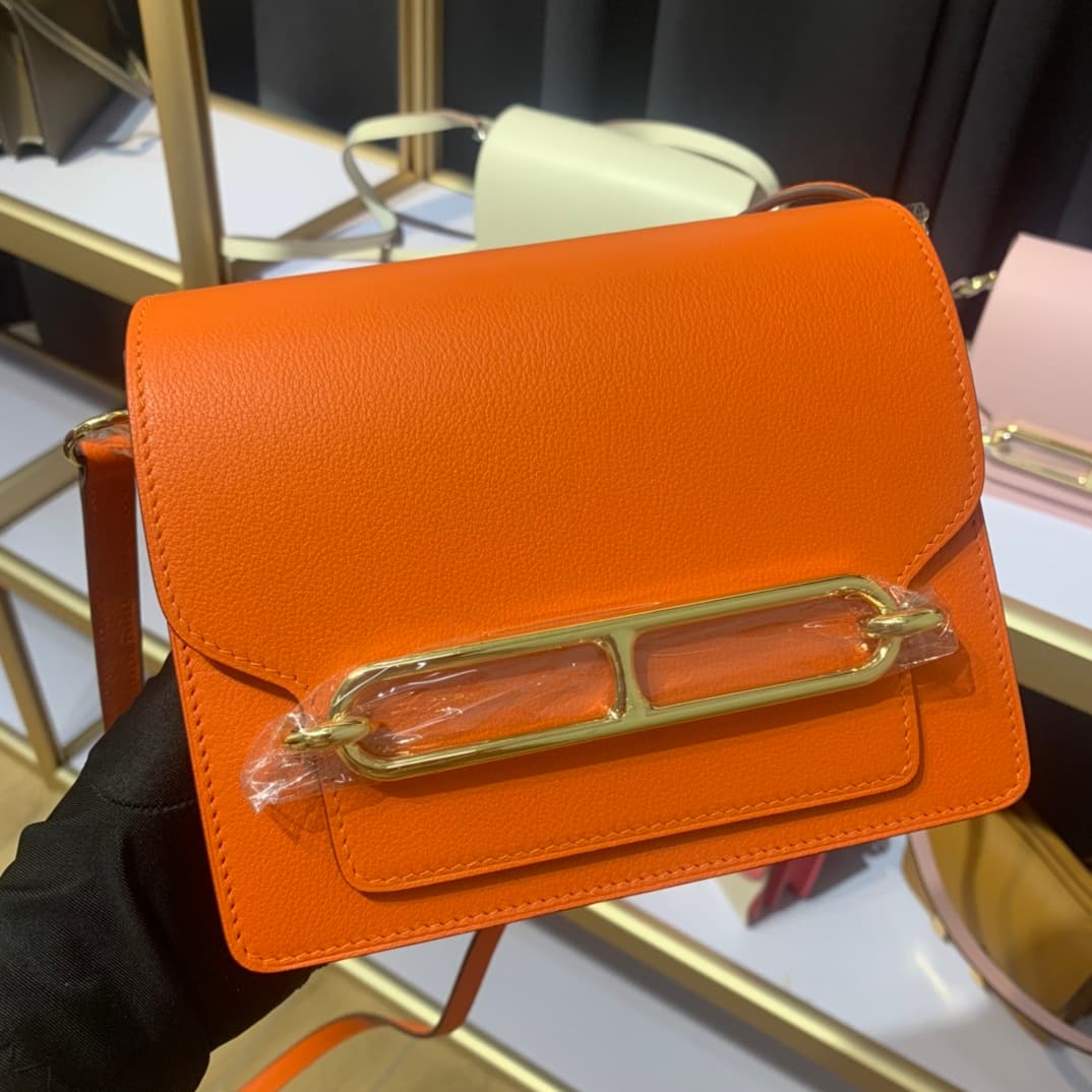 Hermes Roulis wallet in Orange Calfskin Etoupe WAX Gold/Silver-Metal High