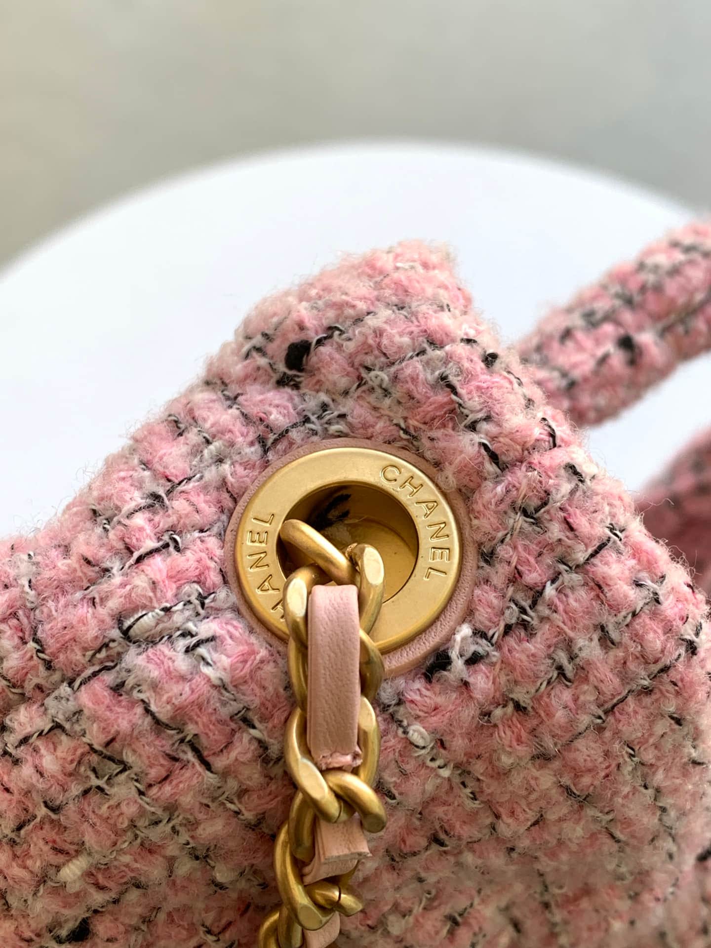 Chanel Mini Bow Bag Tweed & Gold-Tone Metal Pink AS5849 A