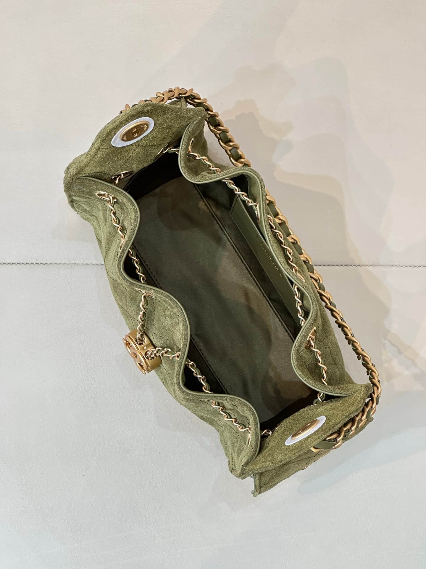 CHANEL 25 Mini Handbag AS5631 Suede &Gold-tone Metal Military Green TOP