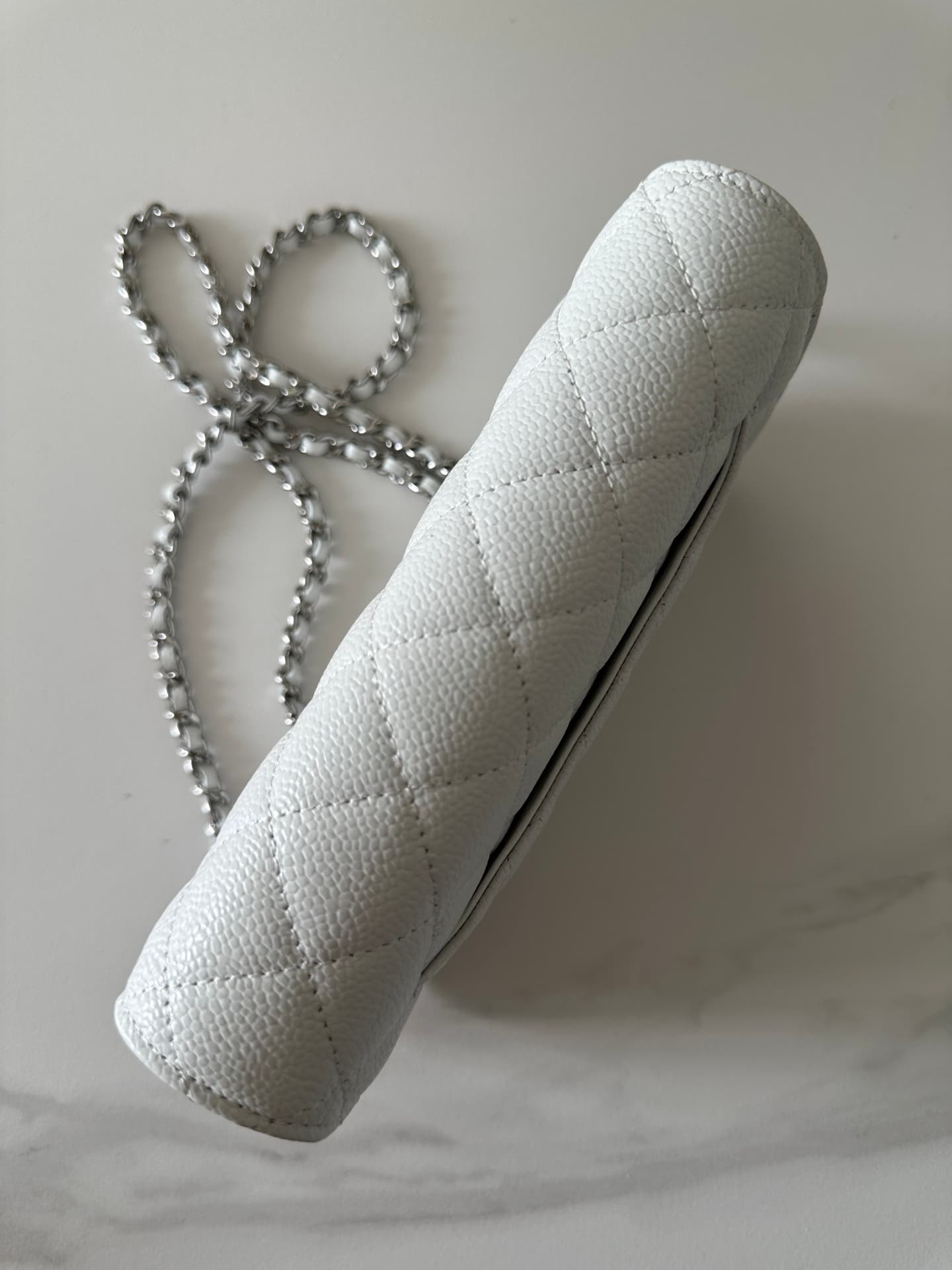 Chanel Classic Wallet on Chain Grained Shiny Calfskin & Silver-Tone Metal AP4241 White High