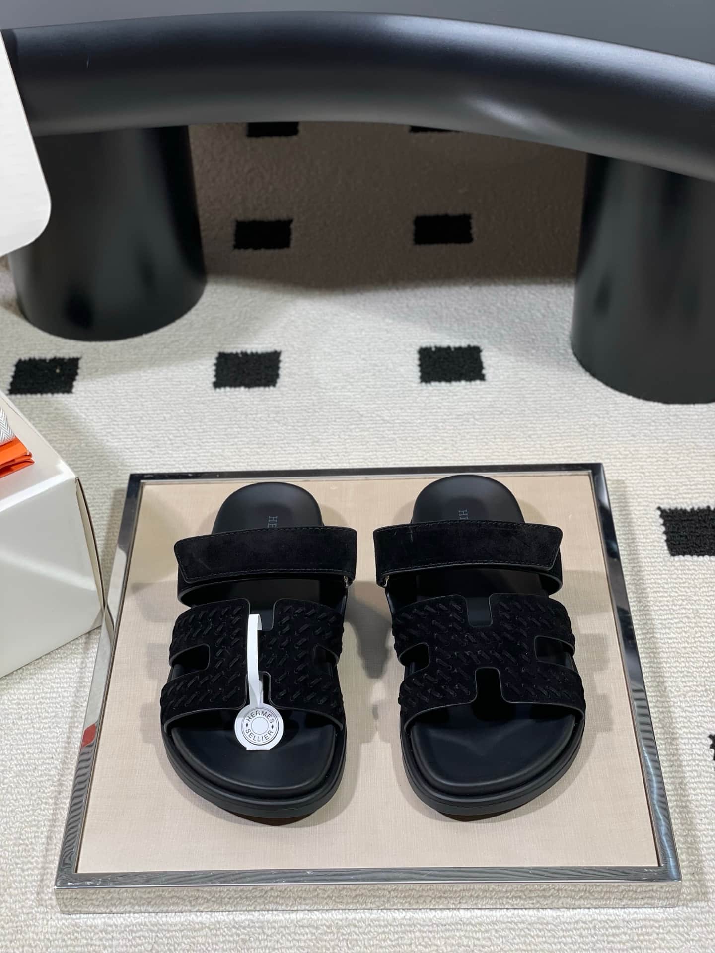 Hermès Chypre sandals in black braided suede Women Men
